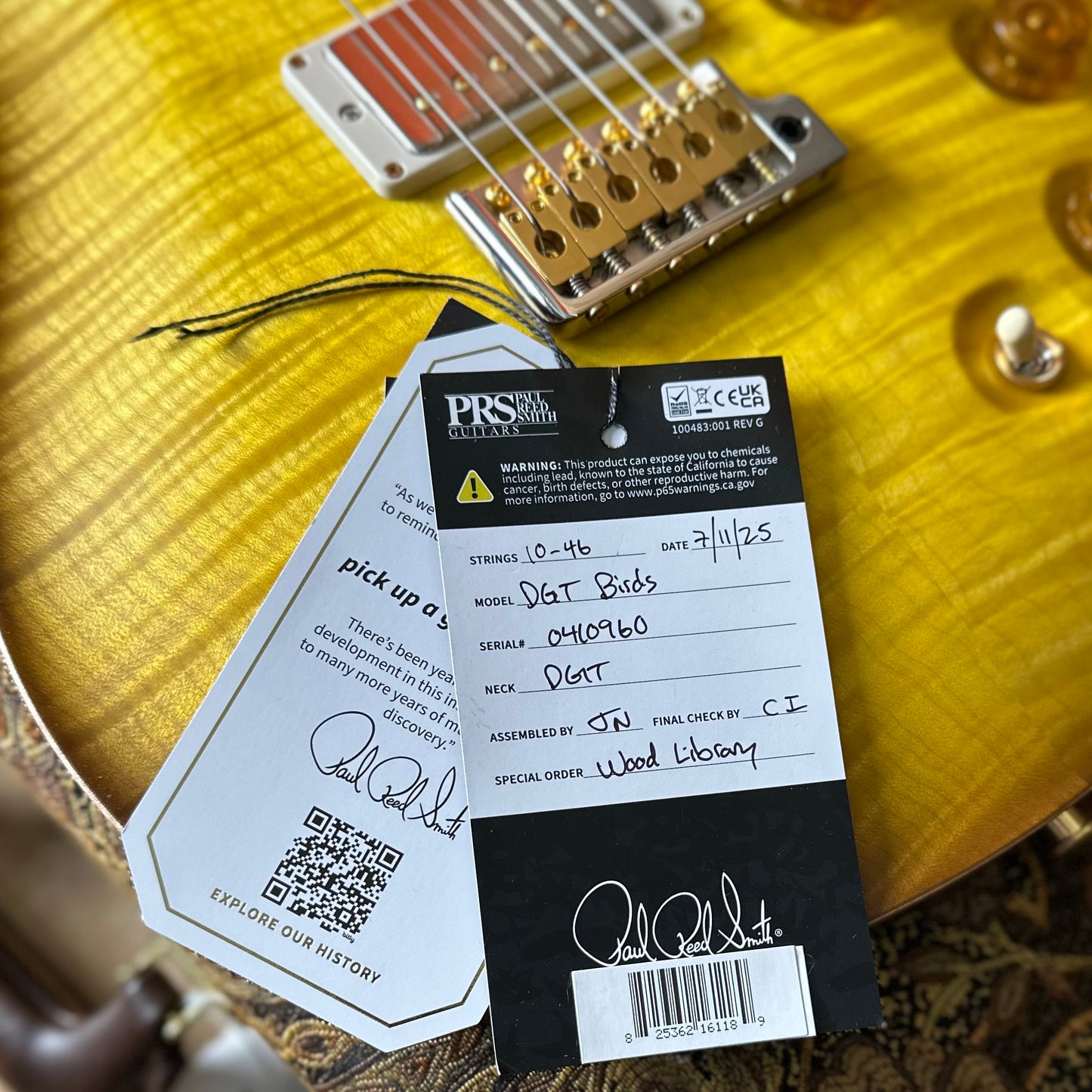 PRS DGT David Grissom Signature Wood Library Flame Maple 10 Top, Brazilian Rosewood FB - Livingston Lemondrop 410960