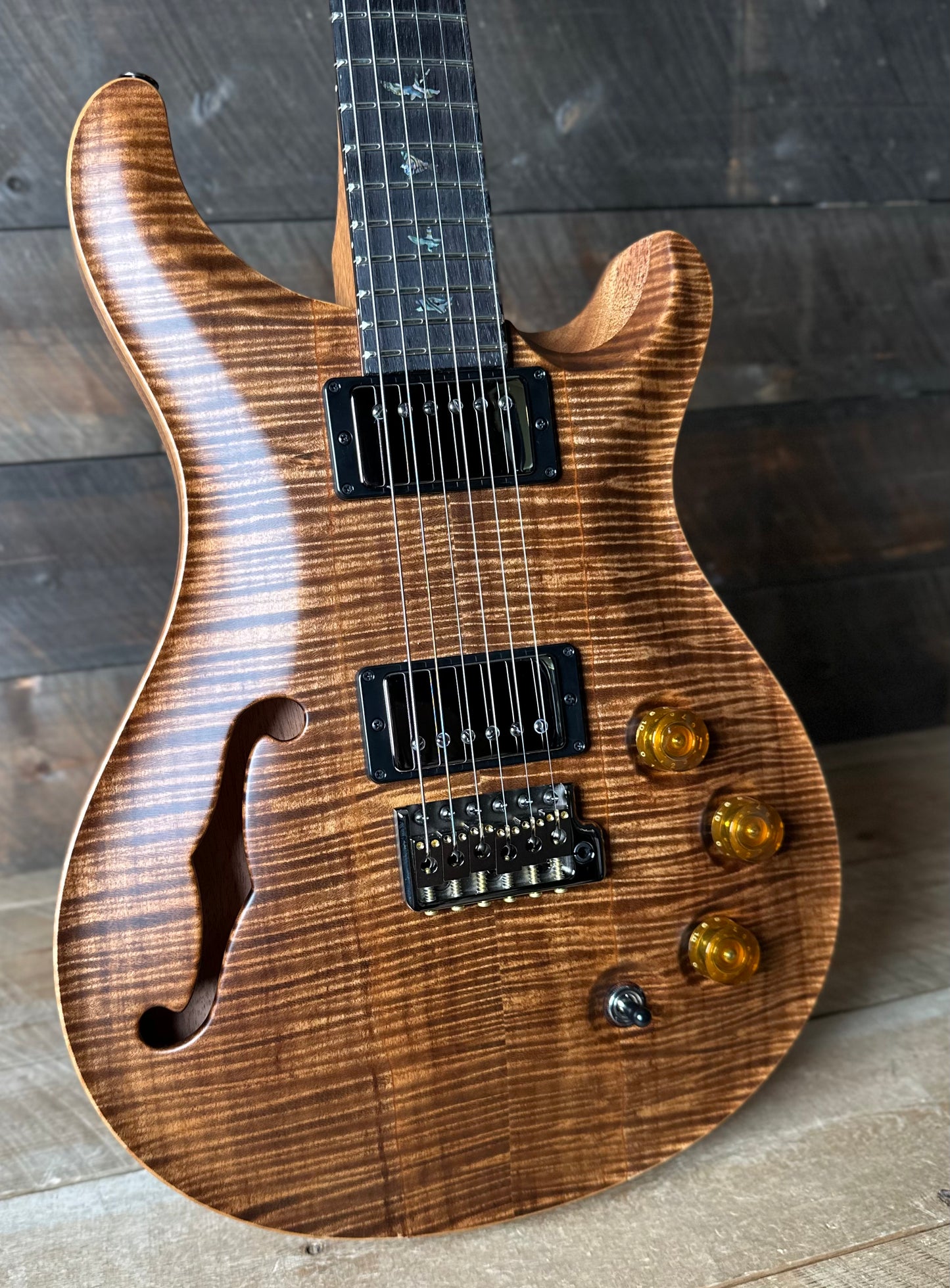 PRS Wood Library DGT Semi-Hollow David Grissom Signature, Flamed Maple 10-Top, Smoked Black Hardware - Satin Copperhead 418568