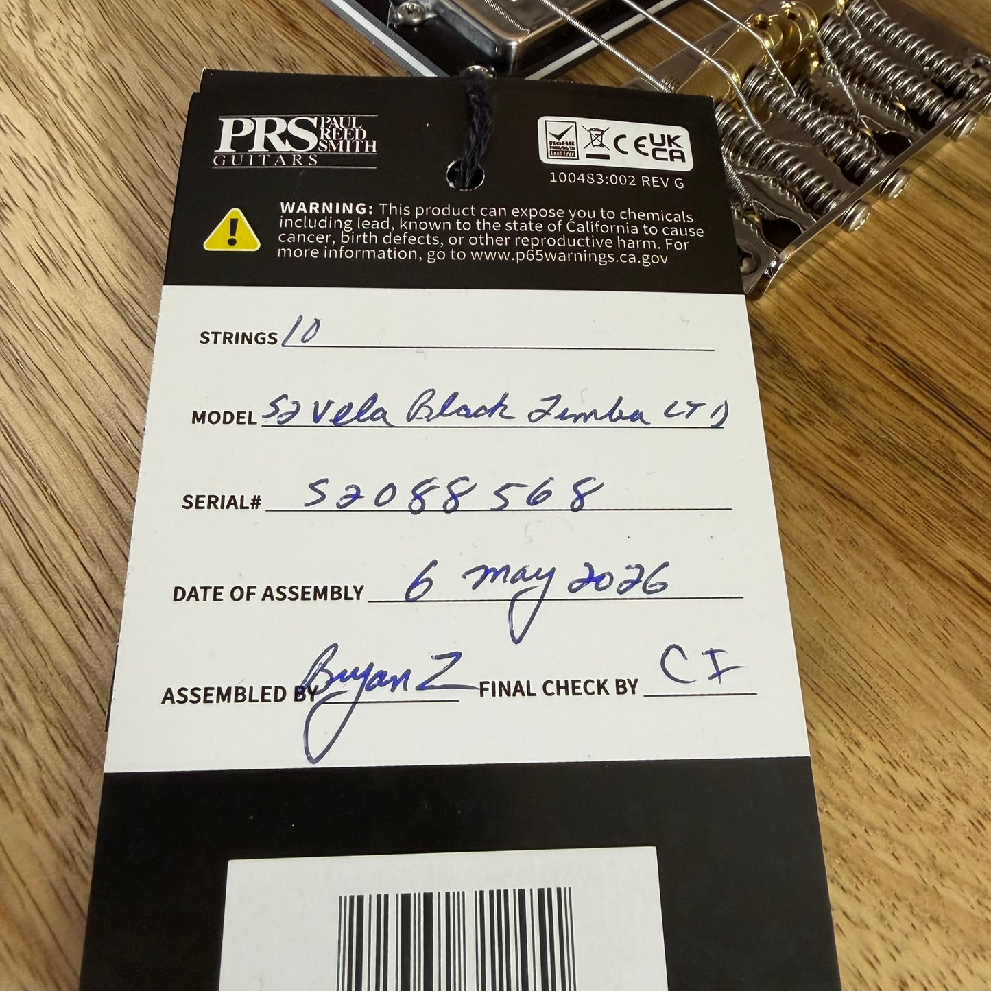 PRS S2 Vela Limited Edition Black Limba Satin Natural S2088568