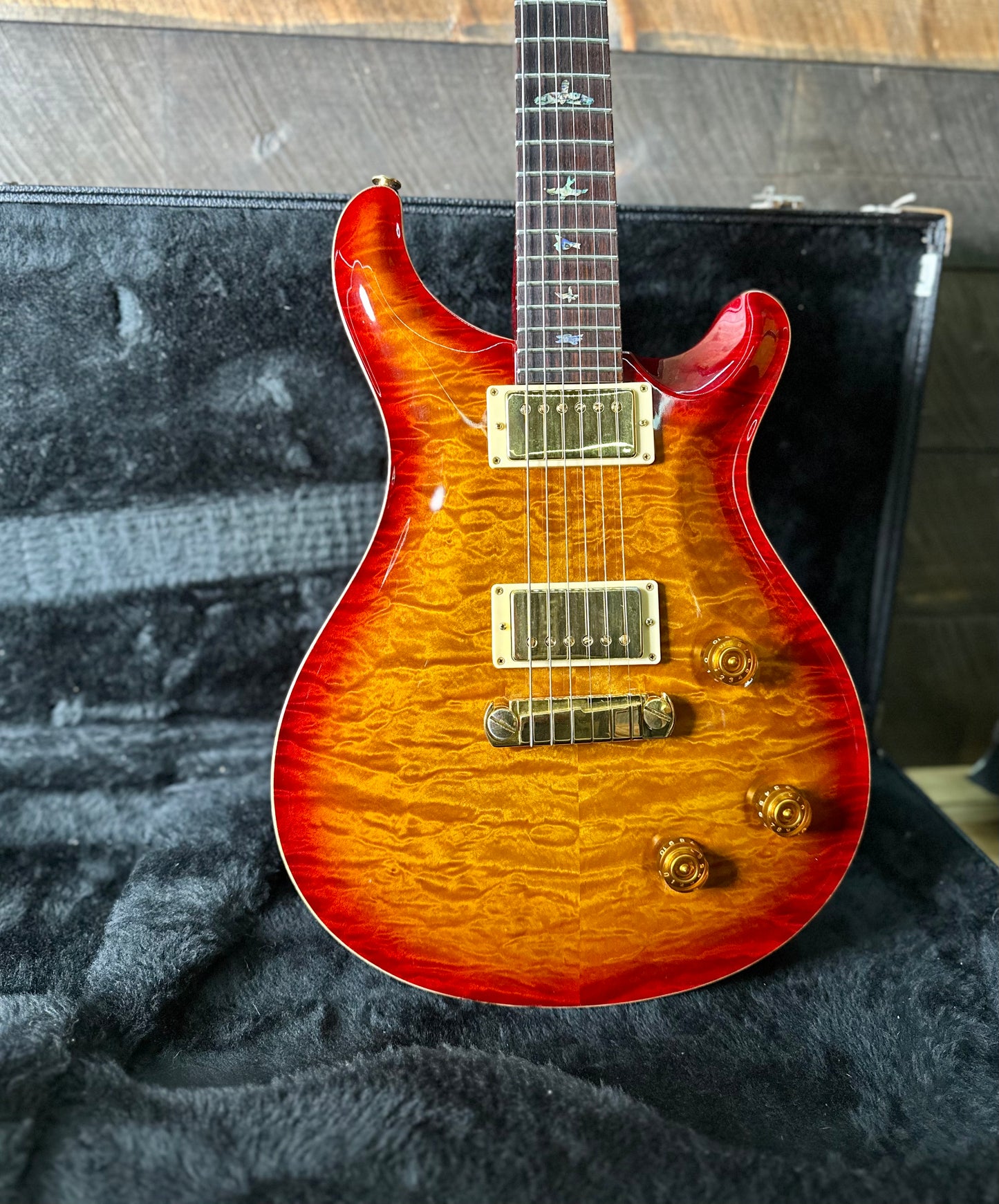 Used 2003 PRS Brazilian Custom 22, Artist Top, Hardtail, Gold Hardware - Dark Cherry Sunburst