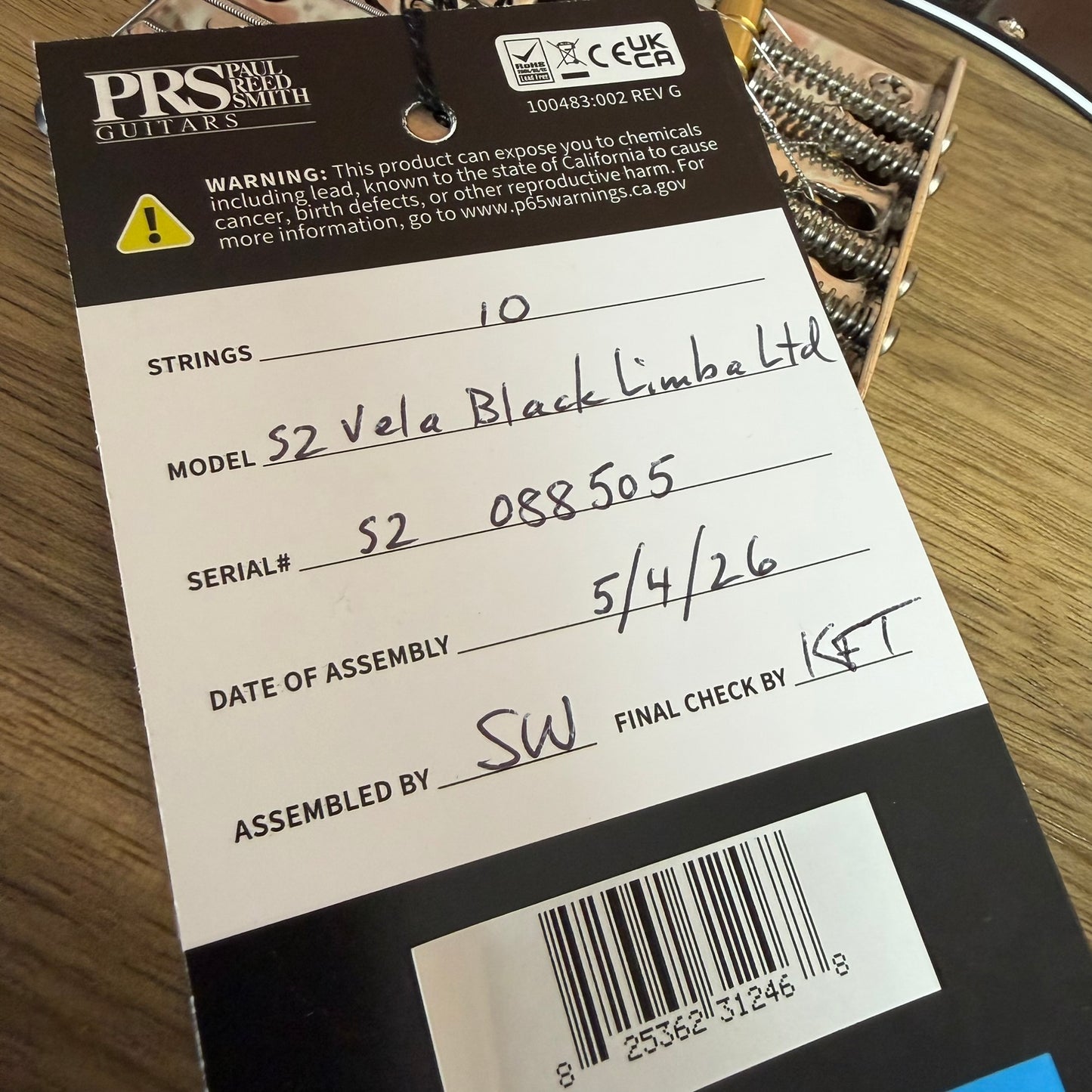 PRS S2 Vela Limited Edition Black Limba - Satin Natural Smokeburst S2088505