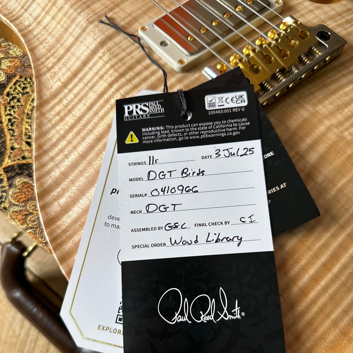 PRS DGT David Grissom Signature Wood Library Flame Maple 10 Top, Brazilian Rosewood FB - Natural 410966