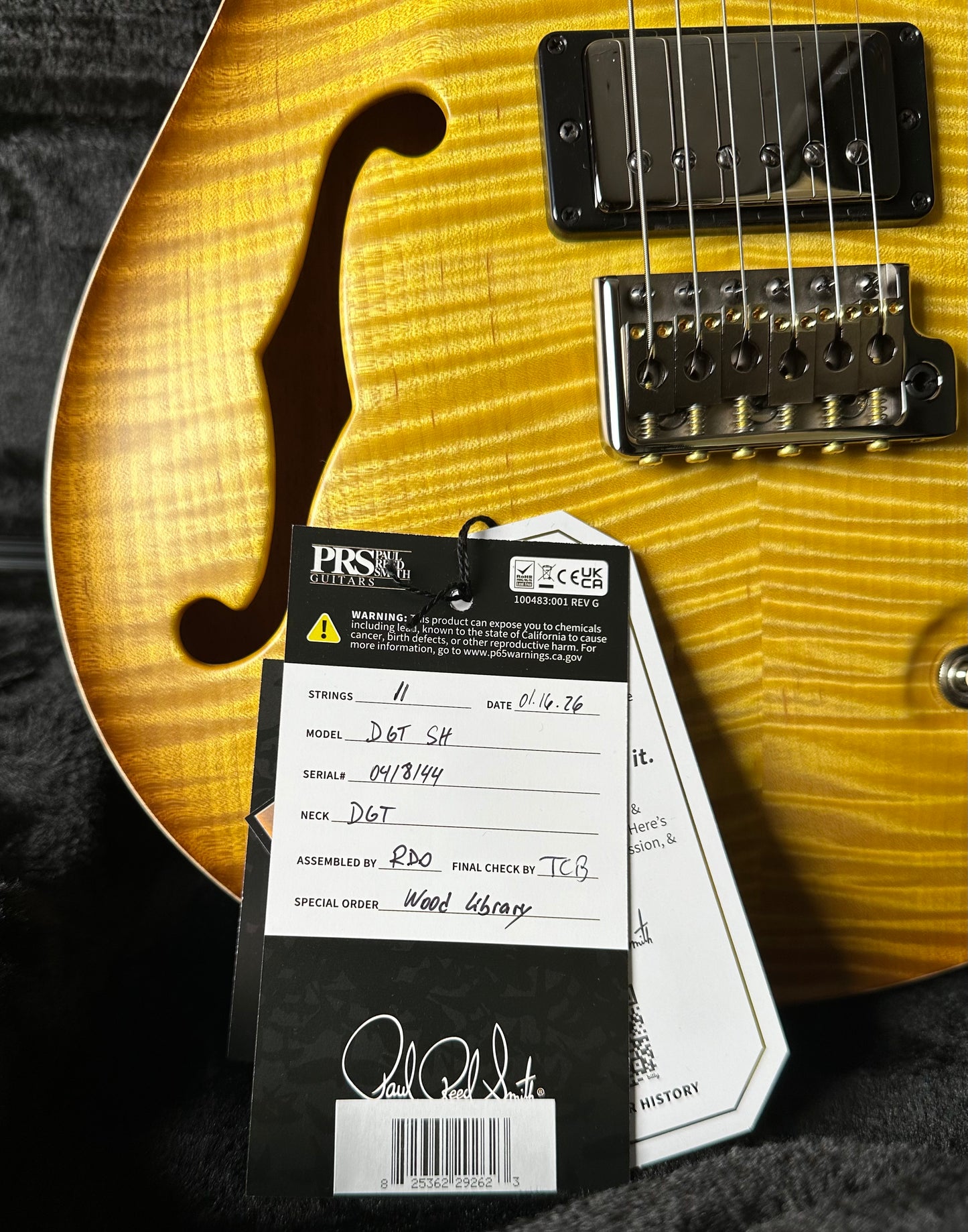 PRS Wood Library DGT Semi-Hollow David Grissom Signature , Rosewood Neck!, Flamed Maple 10-Top, Smoked Black Hardware - Satin Livingston Lemondrop 418144