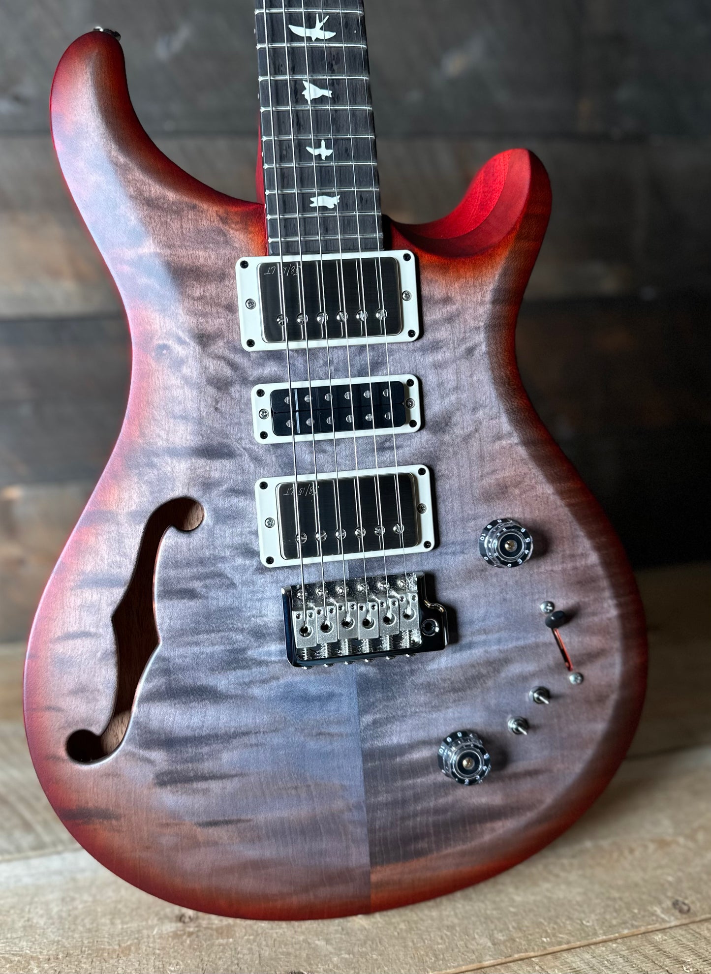 PRS S2 Wood Library Special Semi-Hollow Quilted Top - Satin Faded Grey Black Cherry Burst S2085243