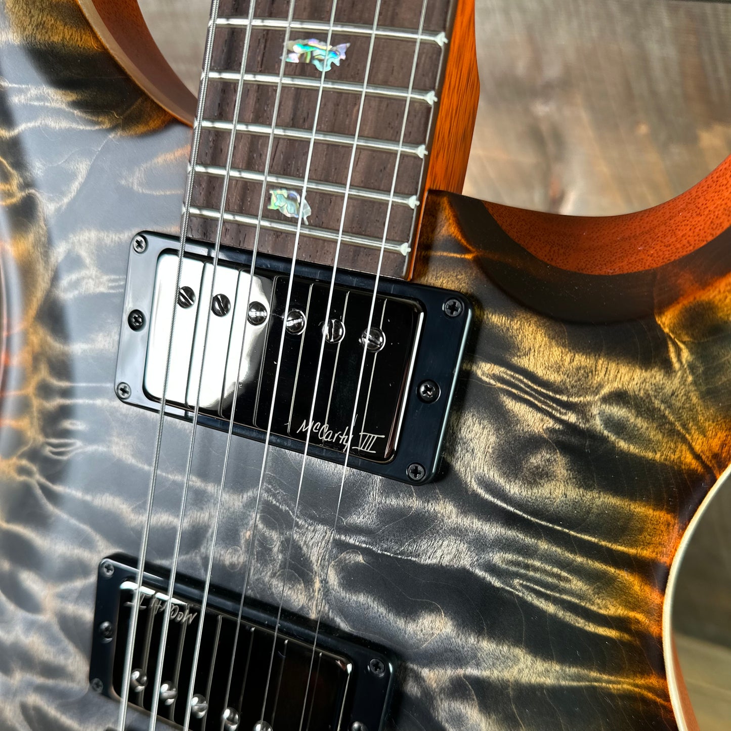 PRS Wood Library Custom 24 Amazing Quilted 10 top!!, Korina Body/Neck, Brazilian Rosewood FB - Satin Burnt Maple Leaf 423678