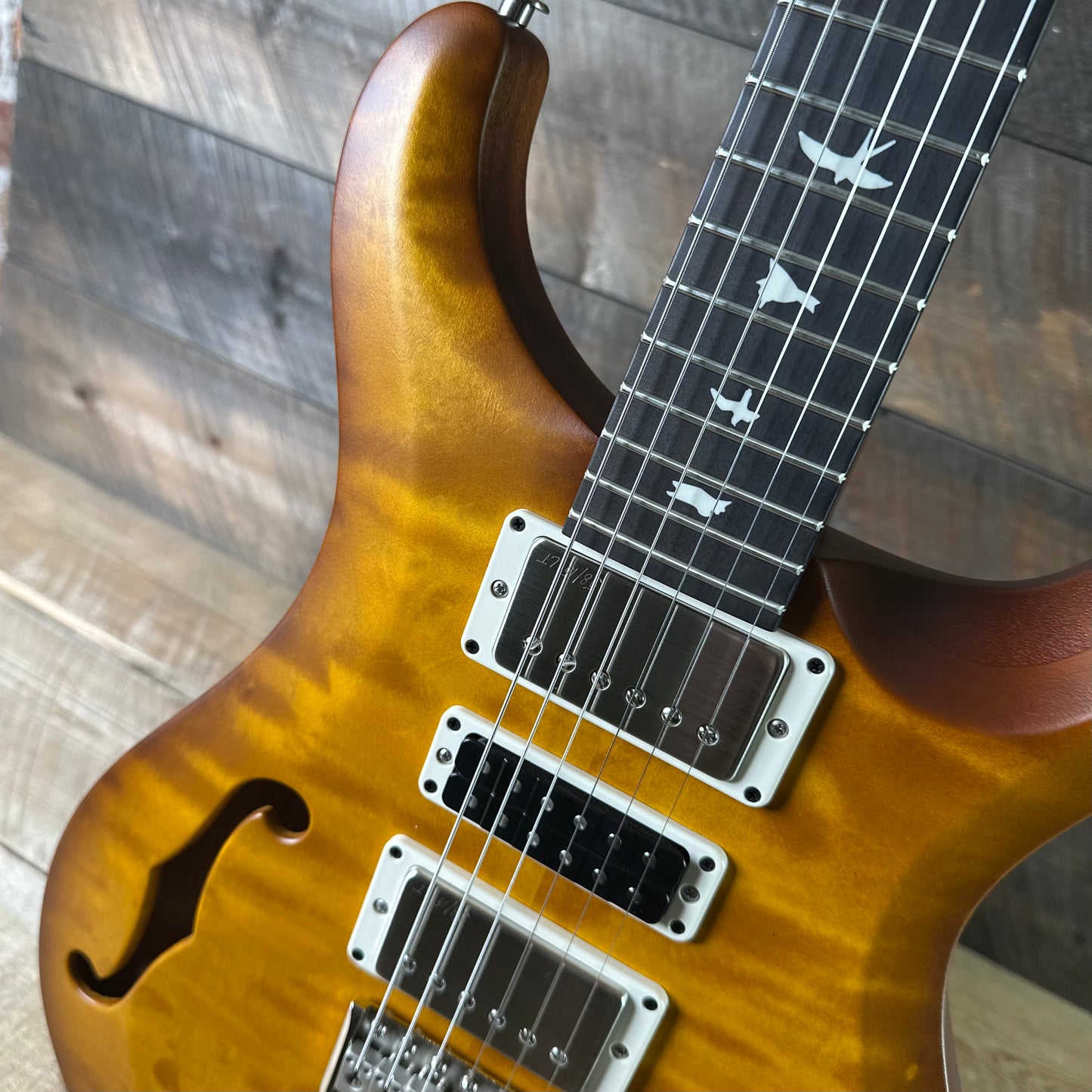 PRS S2 Wood Library Special Semi-Hollow Quilted Top Ebony Fretboard - Satin Honey Gold Burst S2088418