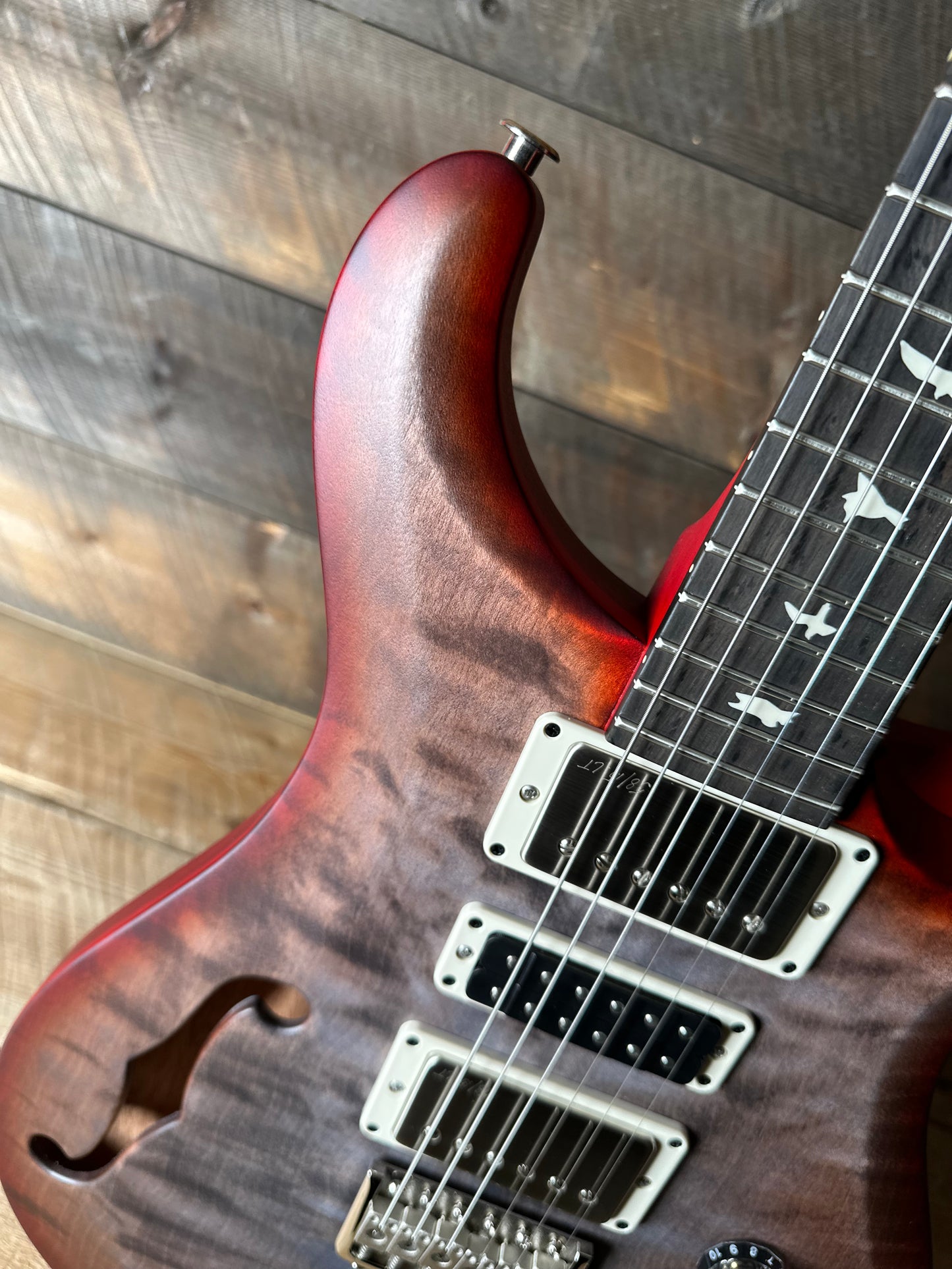 PRS S2 Wood Library Special Semi-Hollow Quilted Top - Satin Faded Grey Black Cherry Burst S2085243