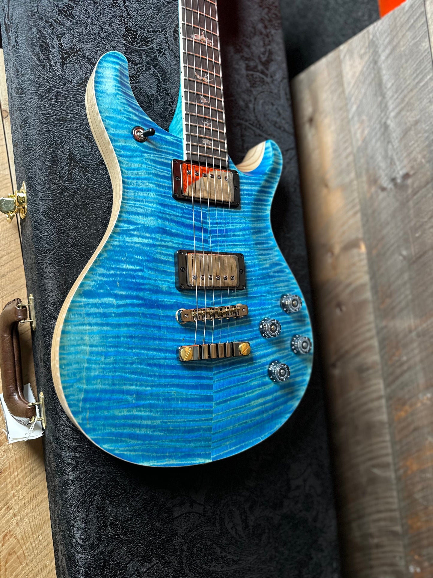 PRS Wood Library McCarty 594 Flamed Maple 10 Top, Swamp Ash Back, Stained Flamed Maple Neck, Bound Ebony FB - Satin Aquableux 418875