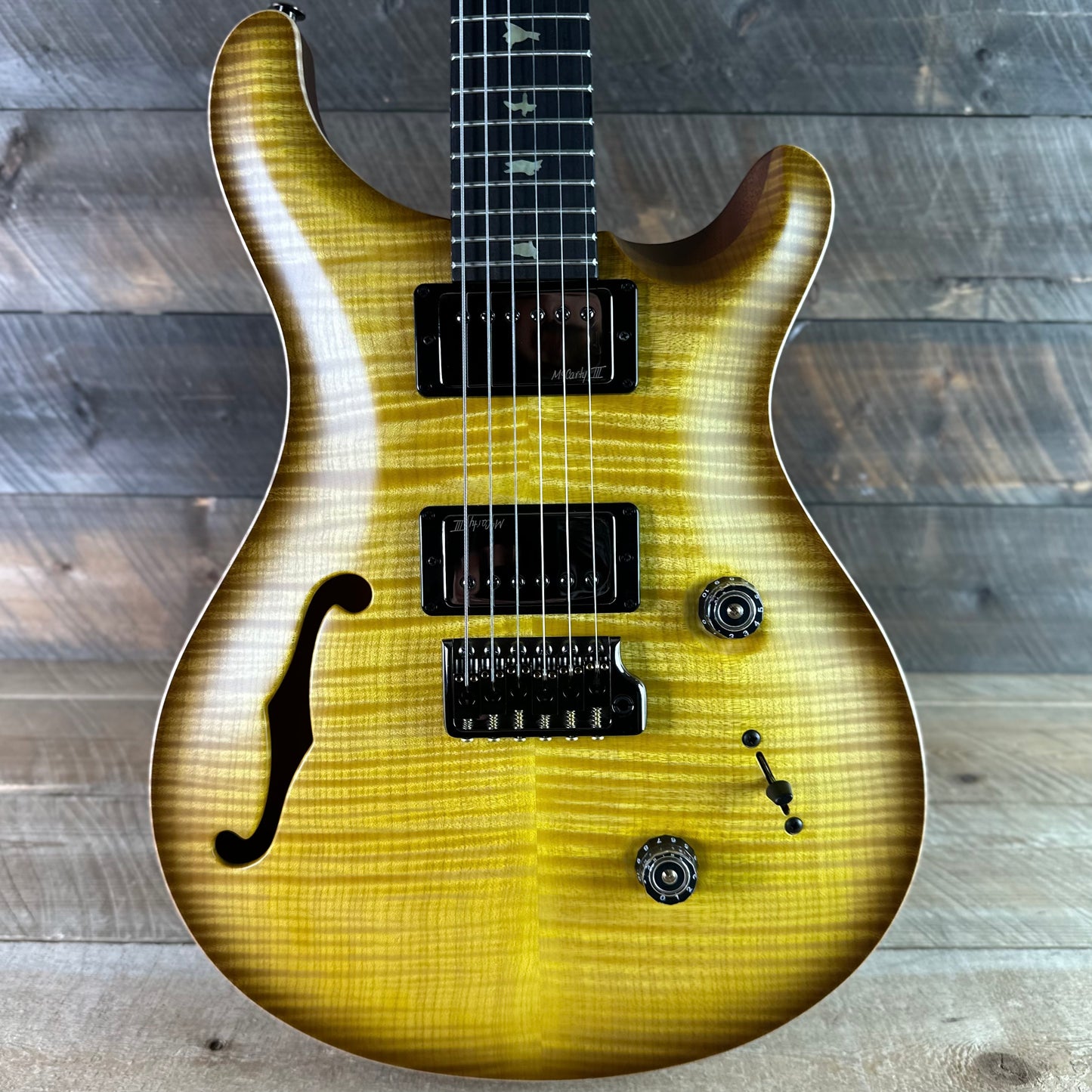 PRS Wood Library Custom 24 Fatback Semi-Hollow! - Satin Livingston Lemondrop 423671