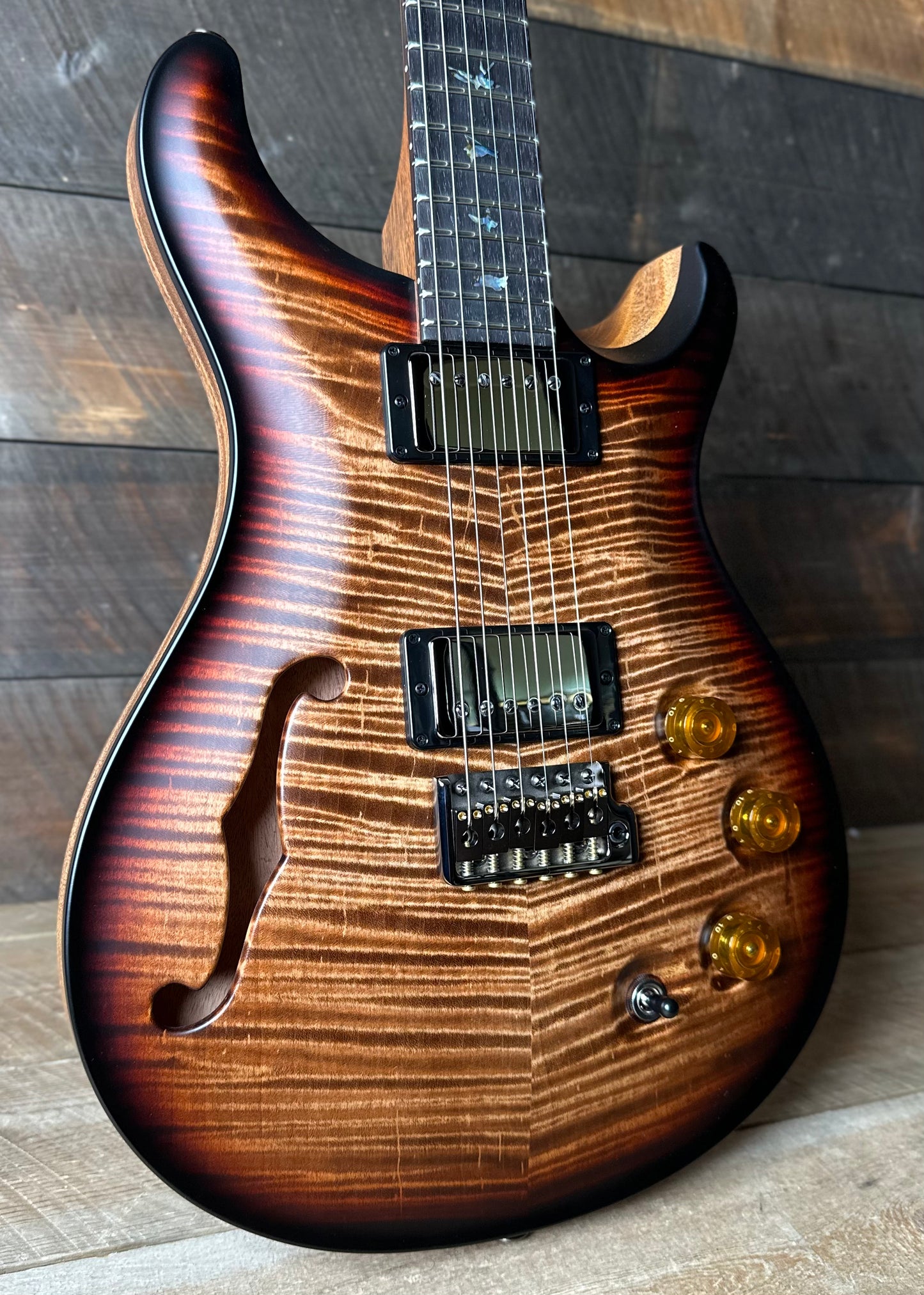 PRS Wood Library DGT Semi-Hollow David Grissom Signature, Flamed Maple 10-Top, Smoked Black Hardware - RARE! Satin Copperhead Microburst 418569