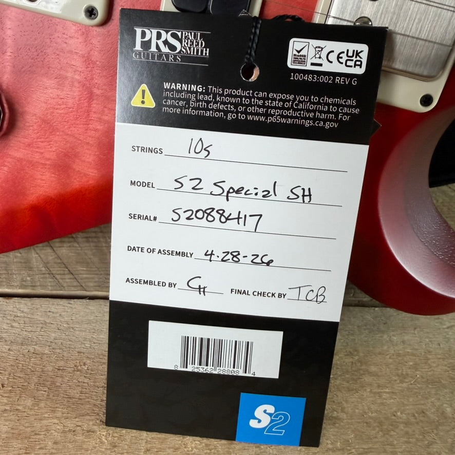 PRS S2 Wood Library Special Semi-Hollow Quilted Top Ebony Fretboard Satin Bonnie Pink Cherry Burst  S2088417
