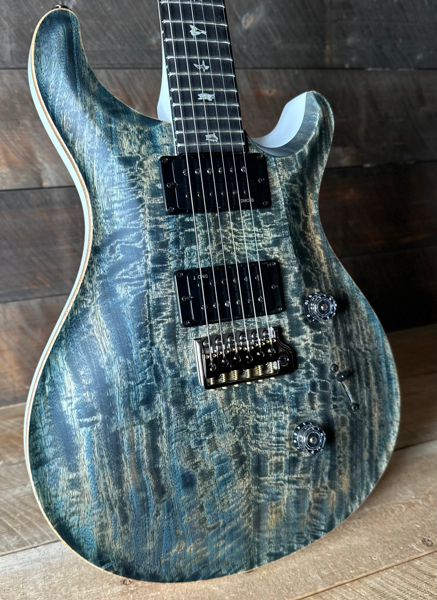 PRS Custom 24 Mango Top, Gaboon Ebony FB Satin Custom Color - Faded Grey Whale Blue W/White Back 408058