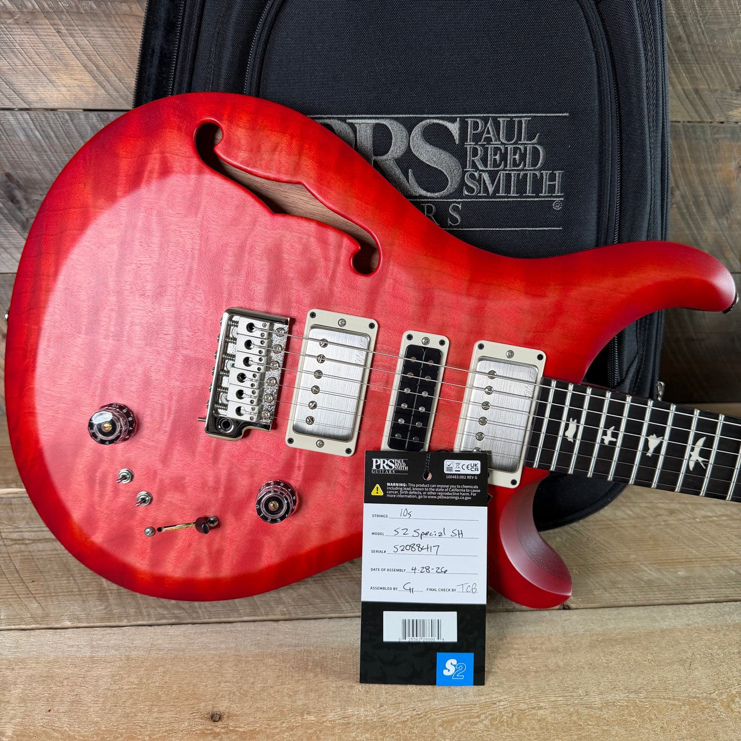 PRS S2 Wood Library Special Semi-Hollow Quilted Top Ebony Fretboard Satin Bonnie Pink Cherry Burst  S2088417
