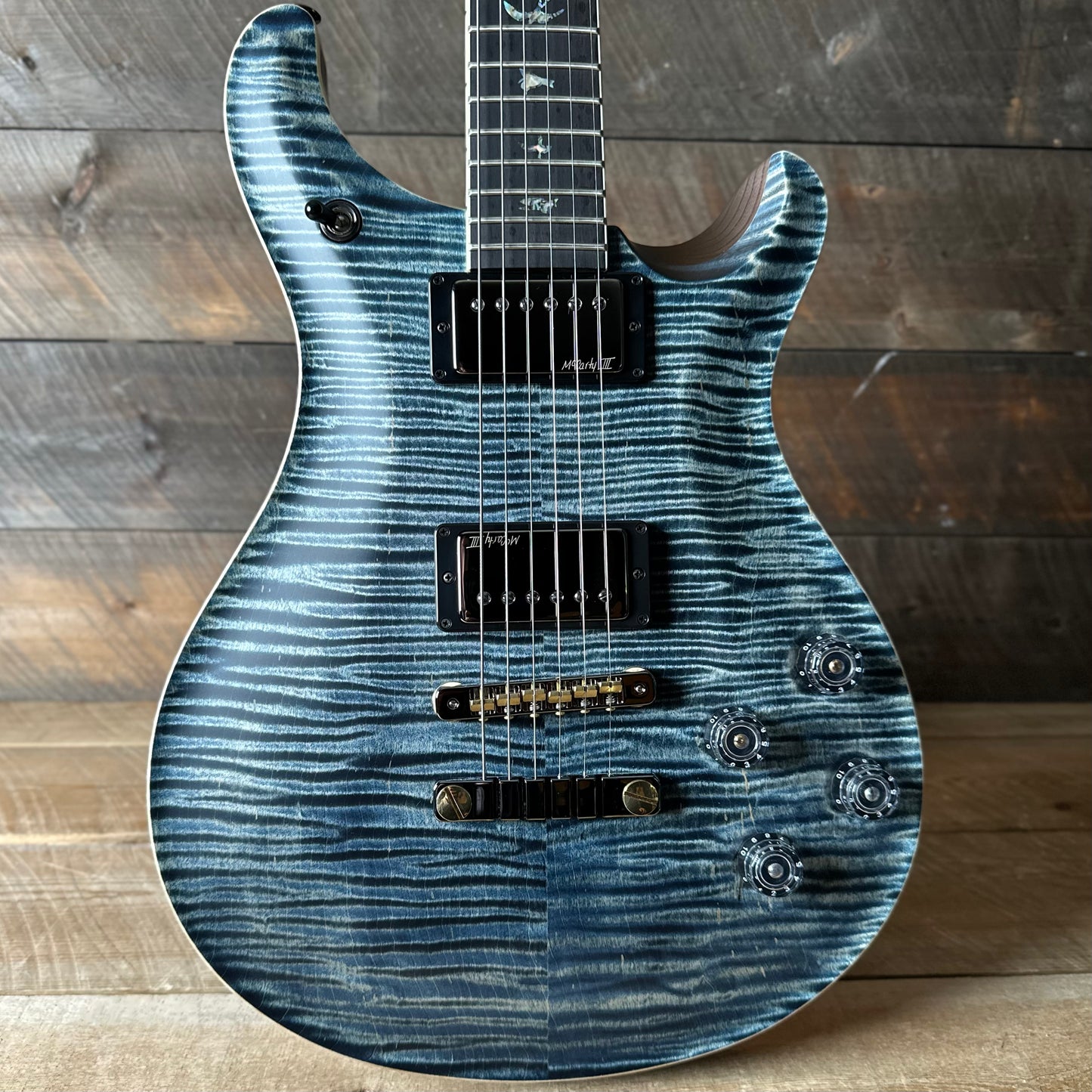 PRS Wood Library McCarty 594 Flamed Maple 10 Top, Swamp Ash Back, Stained Flamed Maple Neck, Bound Ebony FB - Satin Faded Whale Blue W/Dark Stained Back 418879