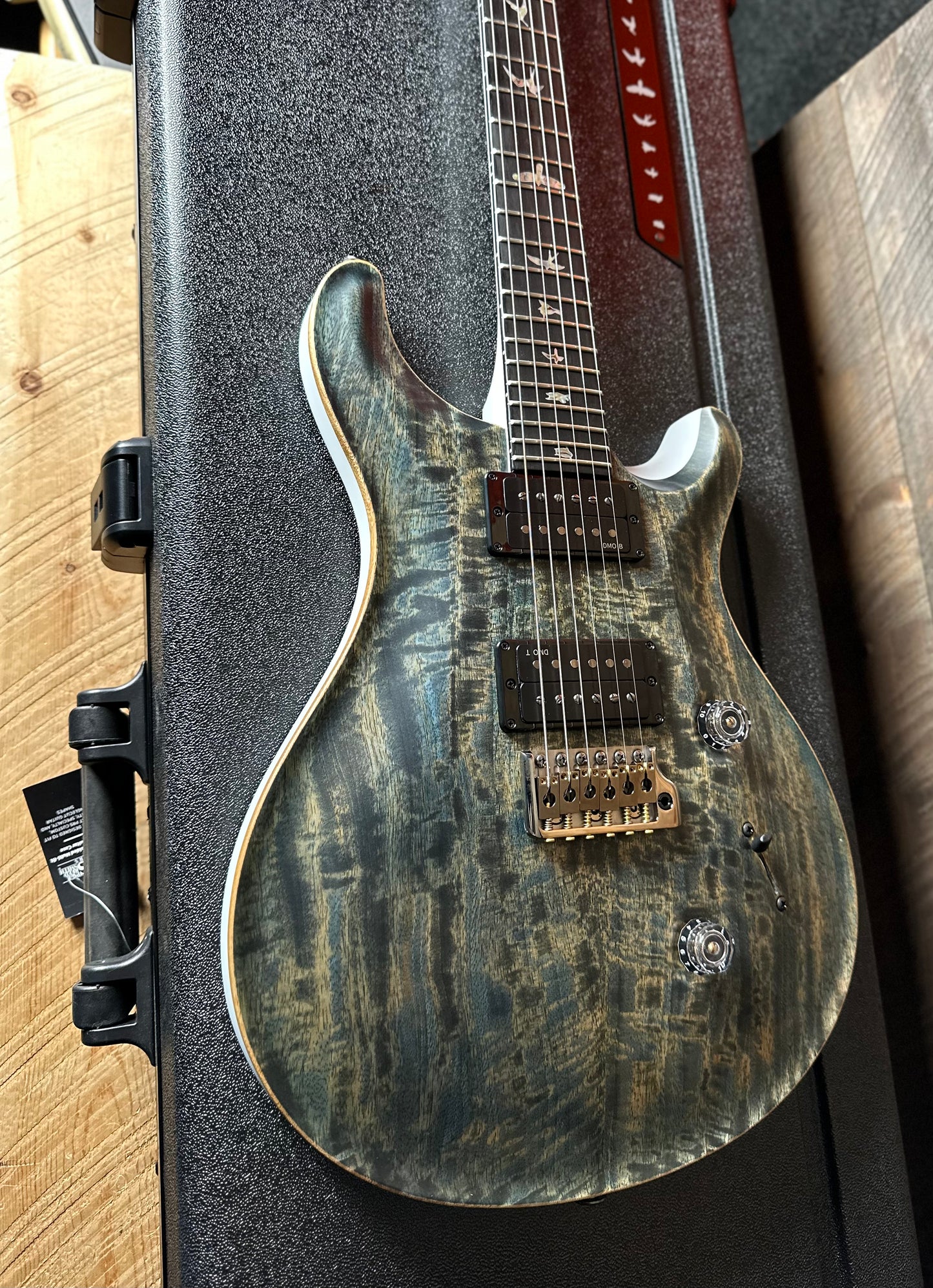 PRS Custom 24 Mango Top, Gaboon Ebony FB Satin Custom Color - Faded Grey Whale Blue W/White Back 408058