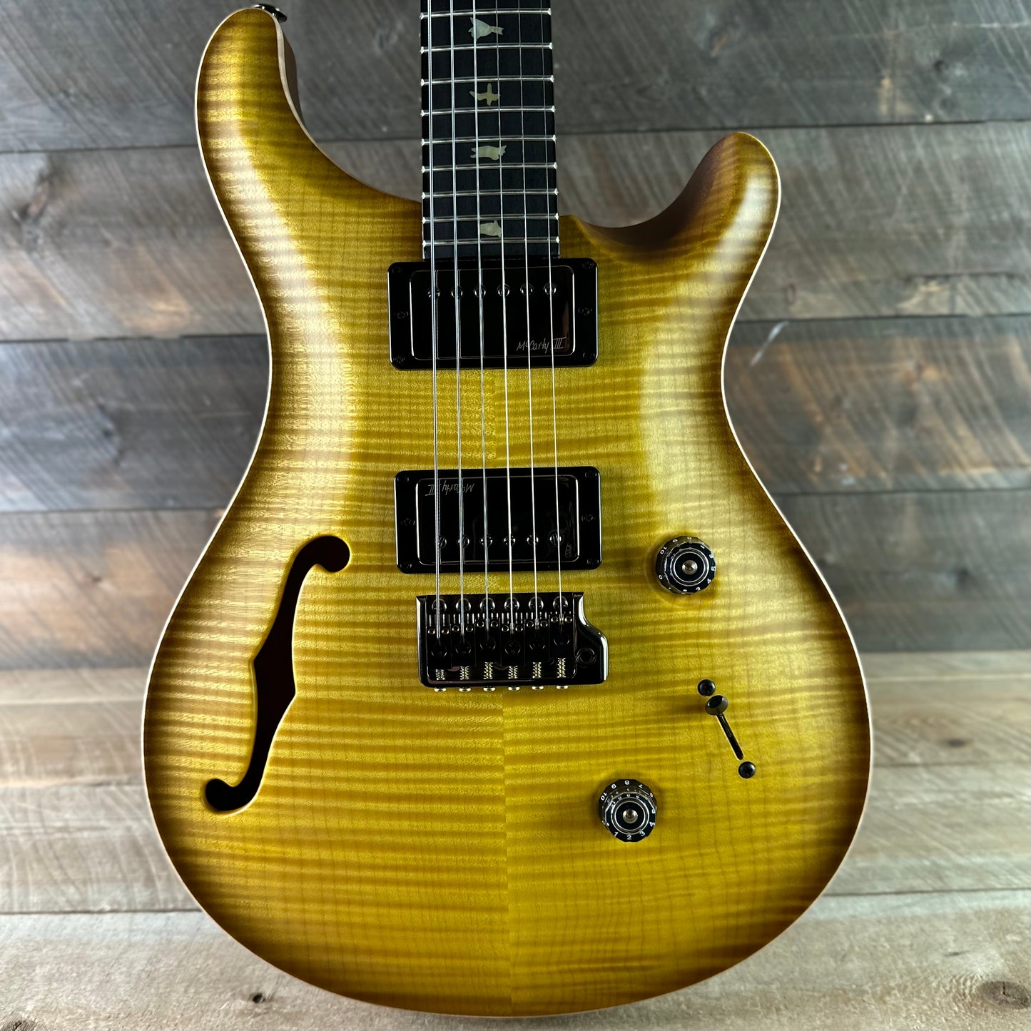 PRS Wood Library Custom 24 Fatback Semi-Hollow! - Satin Livingston Lemondrop 423669