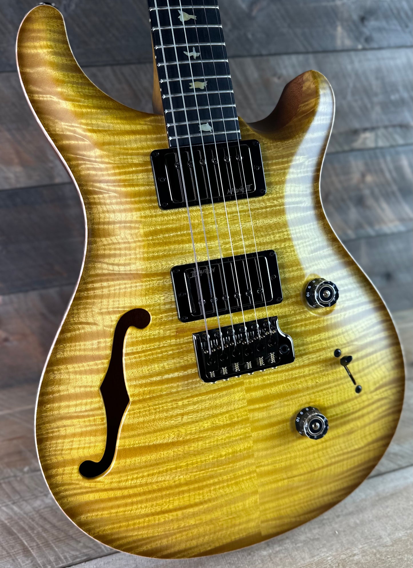 PRS Wood Library Custom 24 Fatback Semi-Hollow! - Satin Livingston Lemondrop 423668