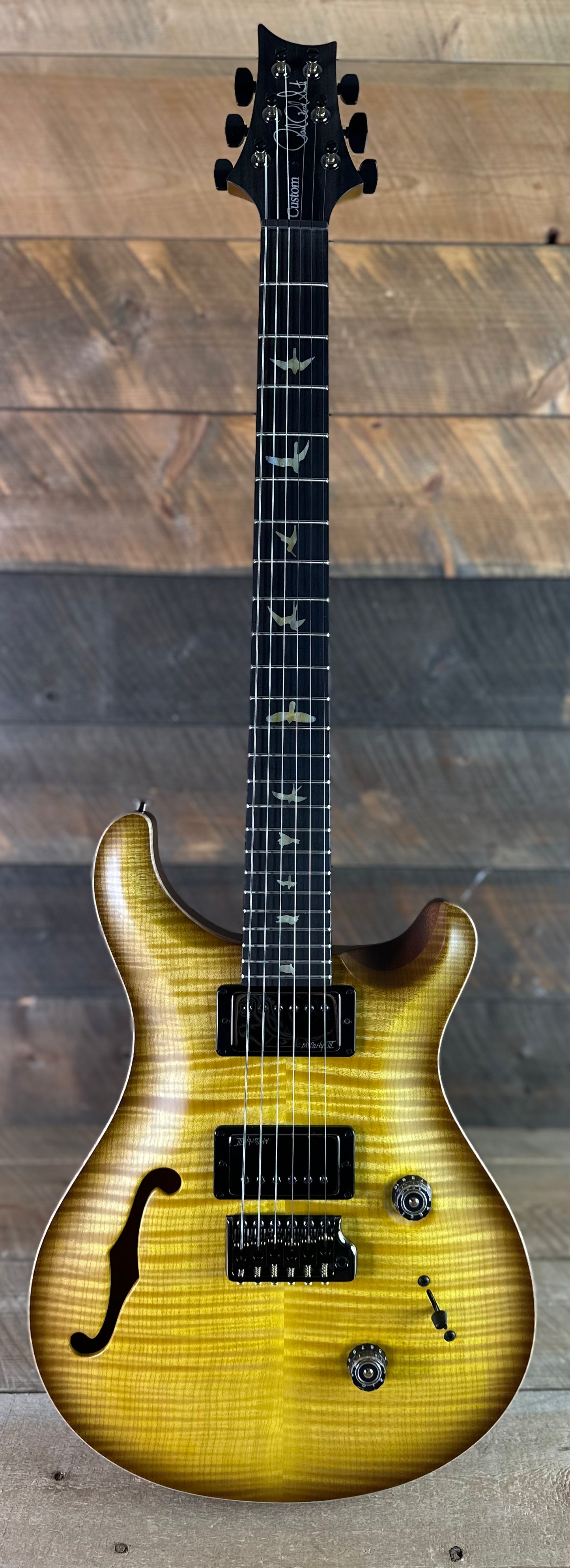 PRS Wood Library Custom 24 Fatback Semi-Hollow! - Satin Livingston Lemondrop 423671