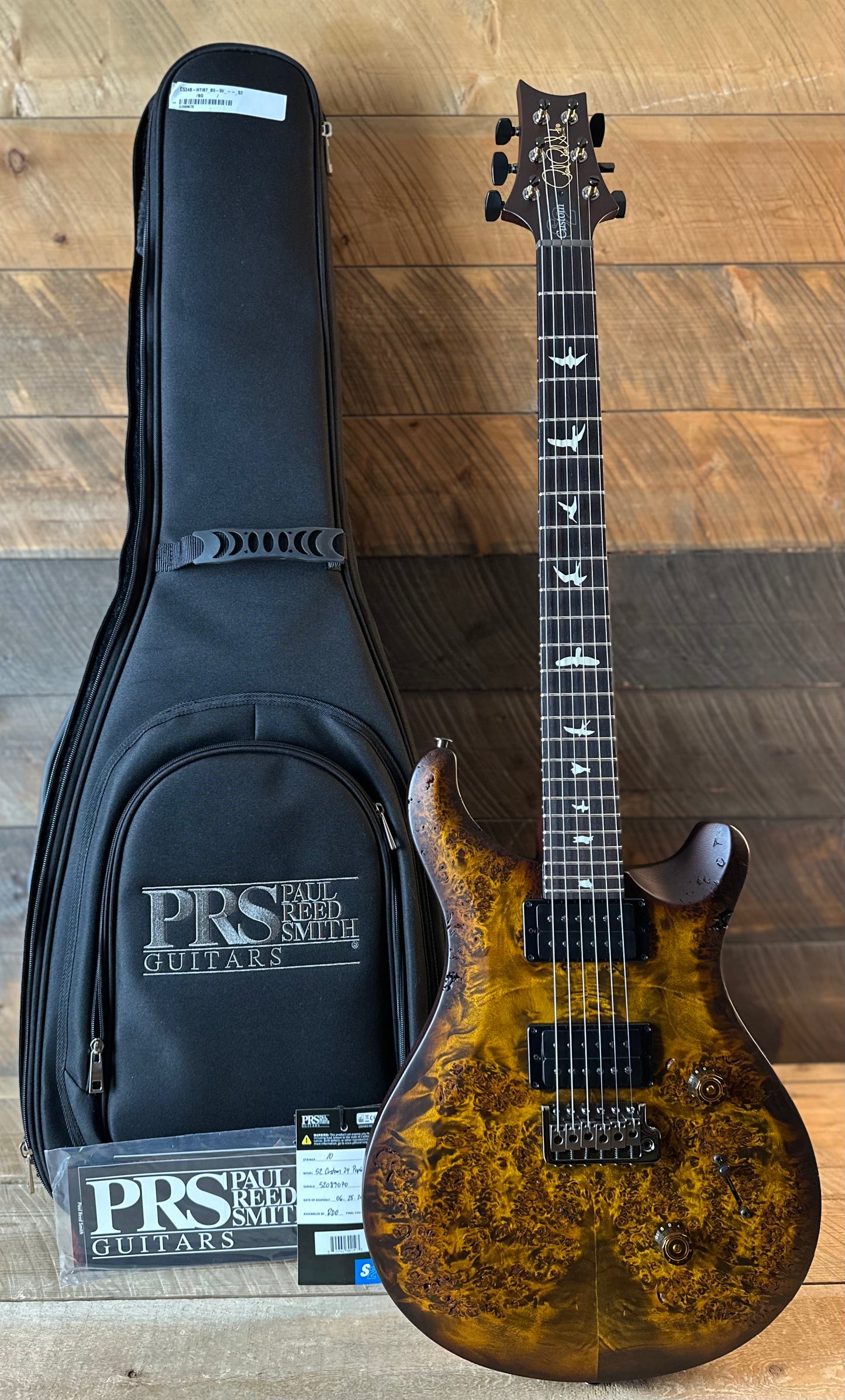 PRS Limited Edition Wood Library Select S2 Custom 24-08 Poplar Burl Top - Black Gold Burst  S2089070