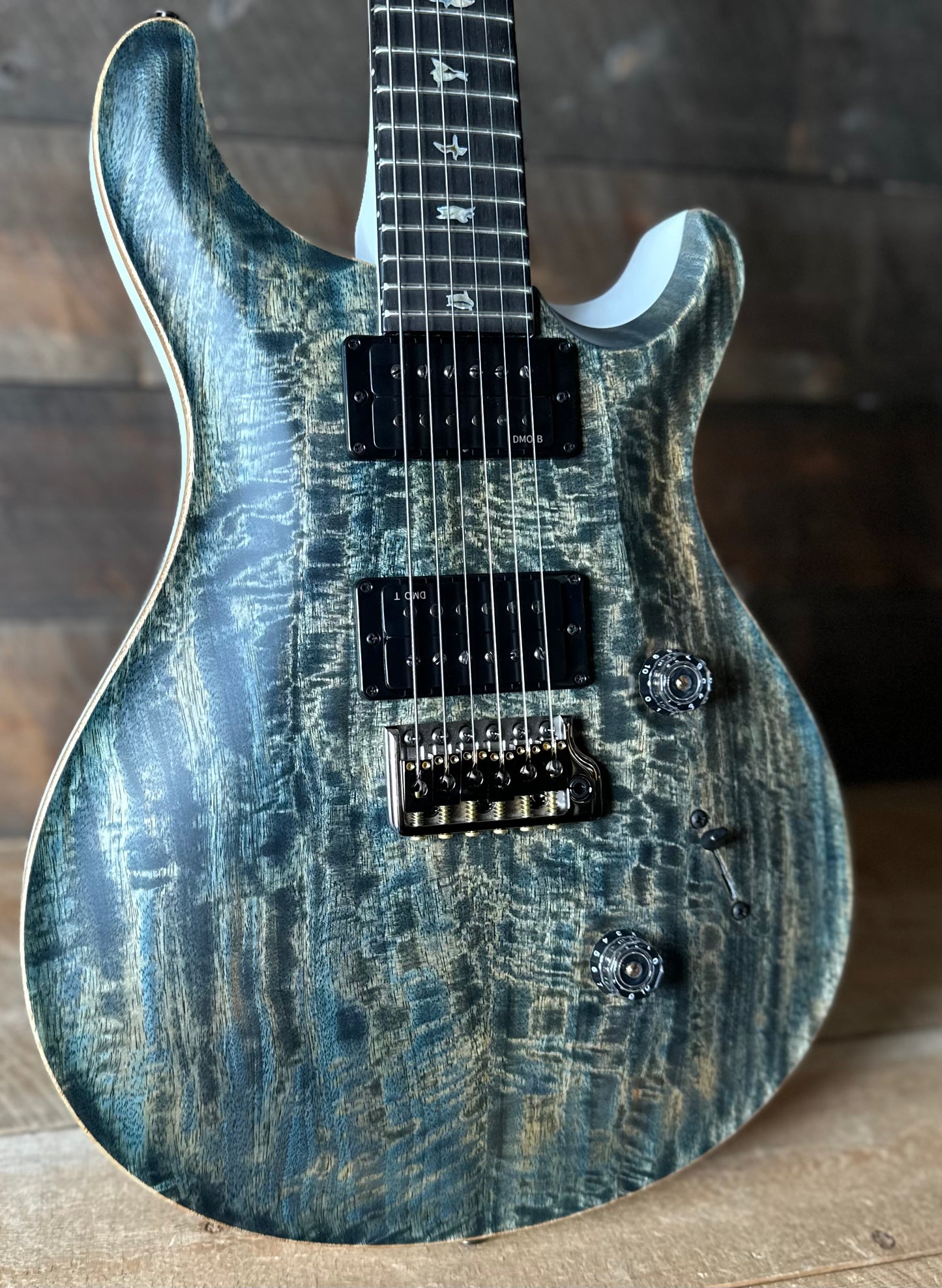 PRS Custom 24 Mango Top, Gaboon Ebony FB Satin Custom Color - Faded Grey Whale Blue W/White Back 408058