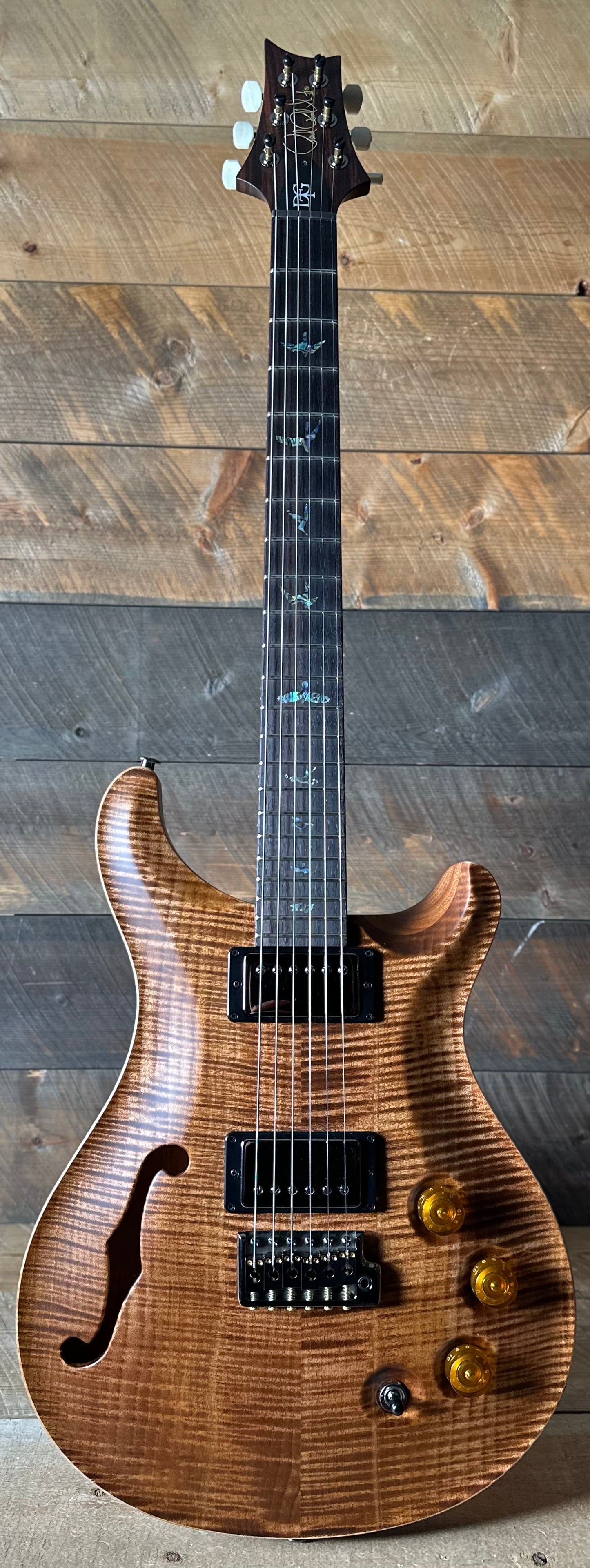 PRS Wood Library DGT Semi-Hollow David Grissom Signature , Rosewood Neck!, Flamed Maple 10-Top, Smoked Black Hardware - Satin Copperhead (Natural Back) 418143