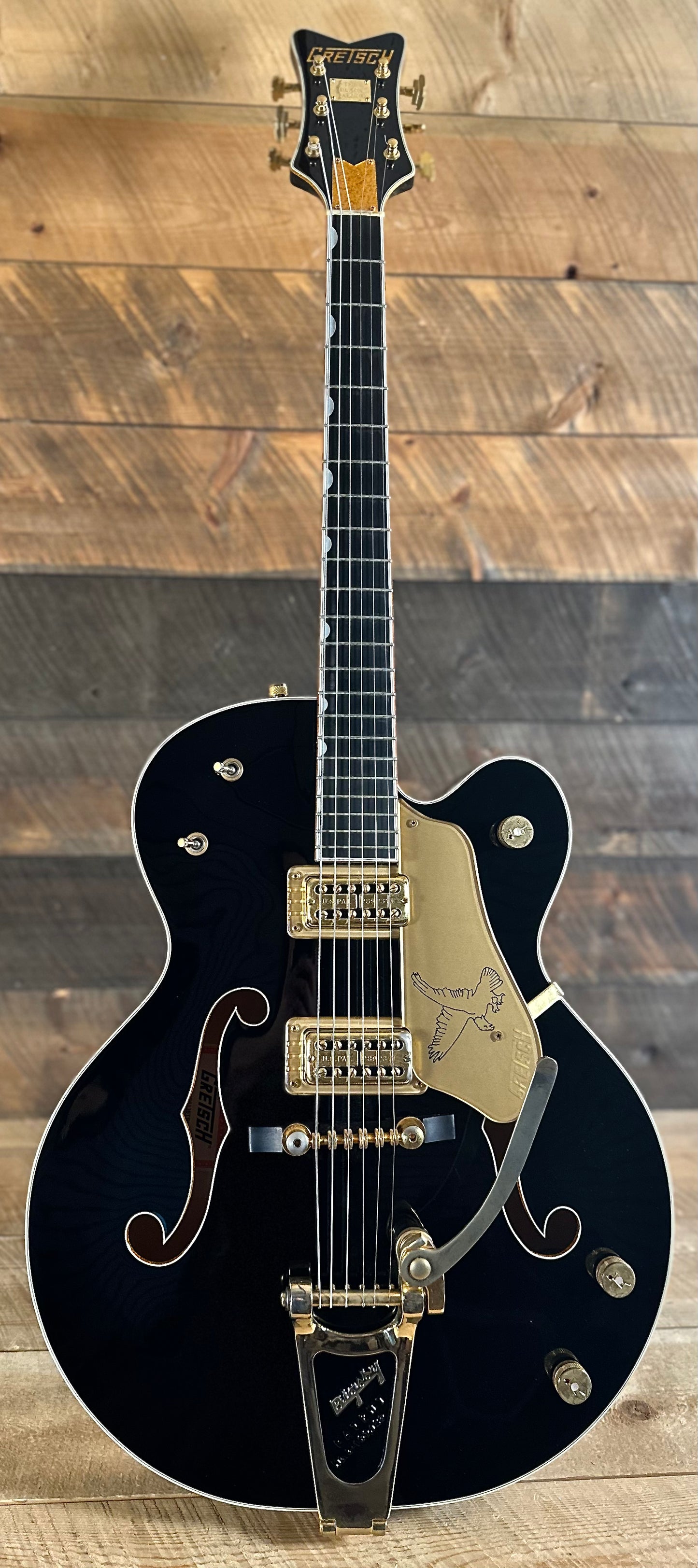 Used 2008 Gretsch G6136TBK Black Falcon Made In Japan - Black With Gold Hardware