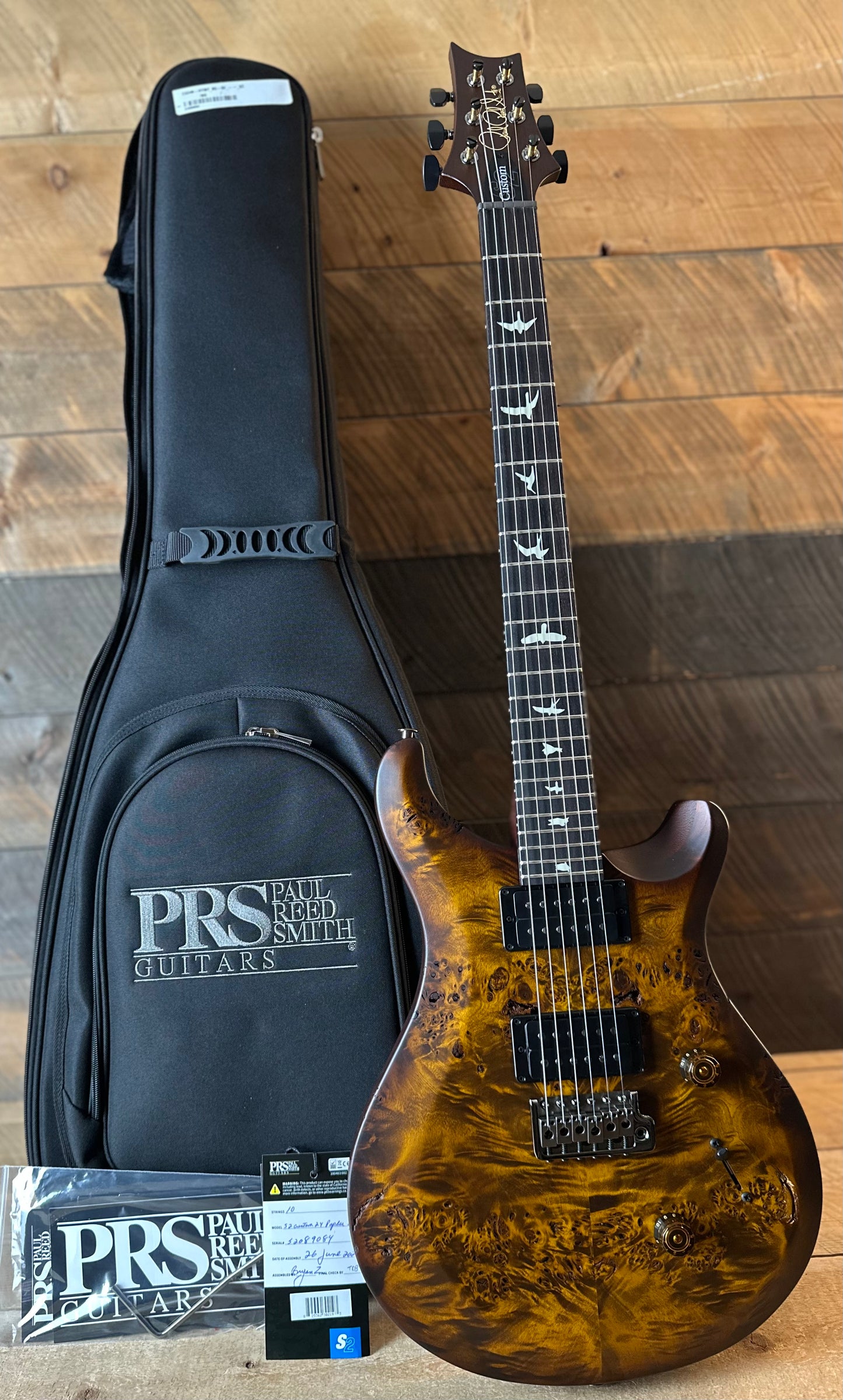PRS Limited Wood Library Select S2 Custom 24 Poplar Burl Top - Black Gold Burst S2089084