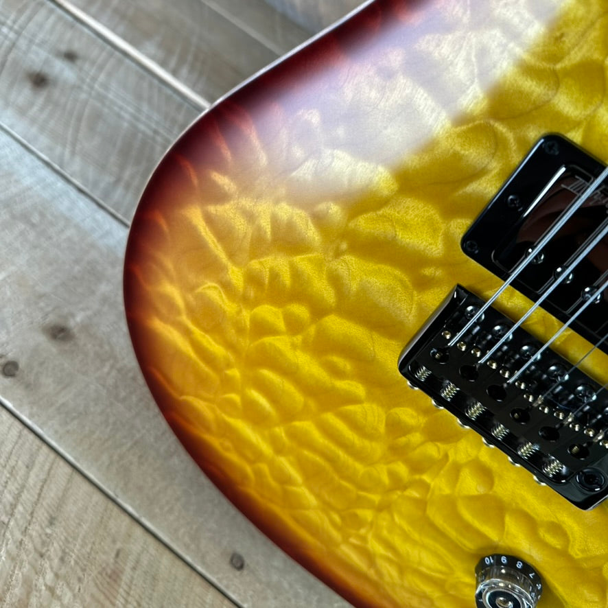 PRS Wood Library Custom 24 Amazing Quilted 10 top Korina Body/Neck Brazilian Rosewood FB - Satin Livingston Lemon Cherry Burst W/Natural Back 425290