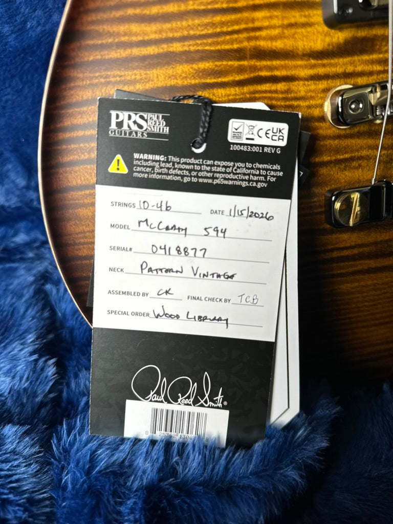PRS Wood Library McCarty 594 Flamed Maple 10 Top, Swamp Ash Back, Stained Maple Neck, Bound Ebony FB - Satin Black Gold Burst 418877