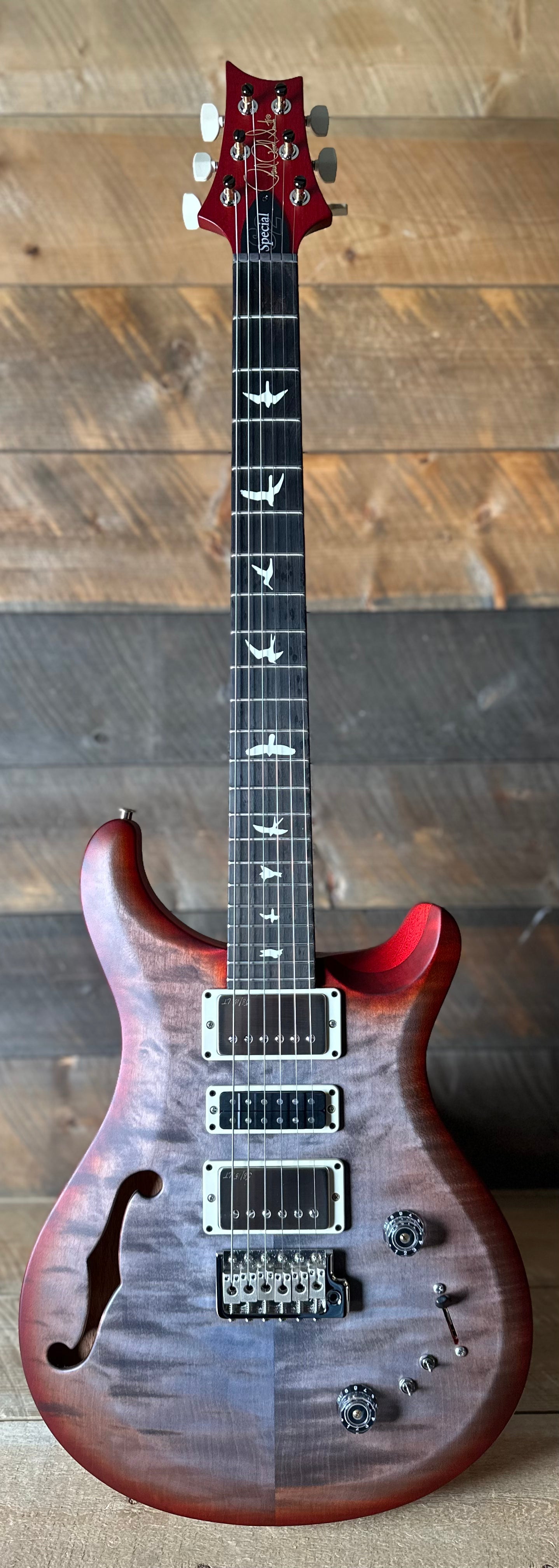 PRS S2 Wood Library Special Semi-Hollow Quilted Top - Satin Faded Grey Black Cherry Burst S2085243