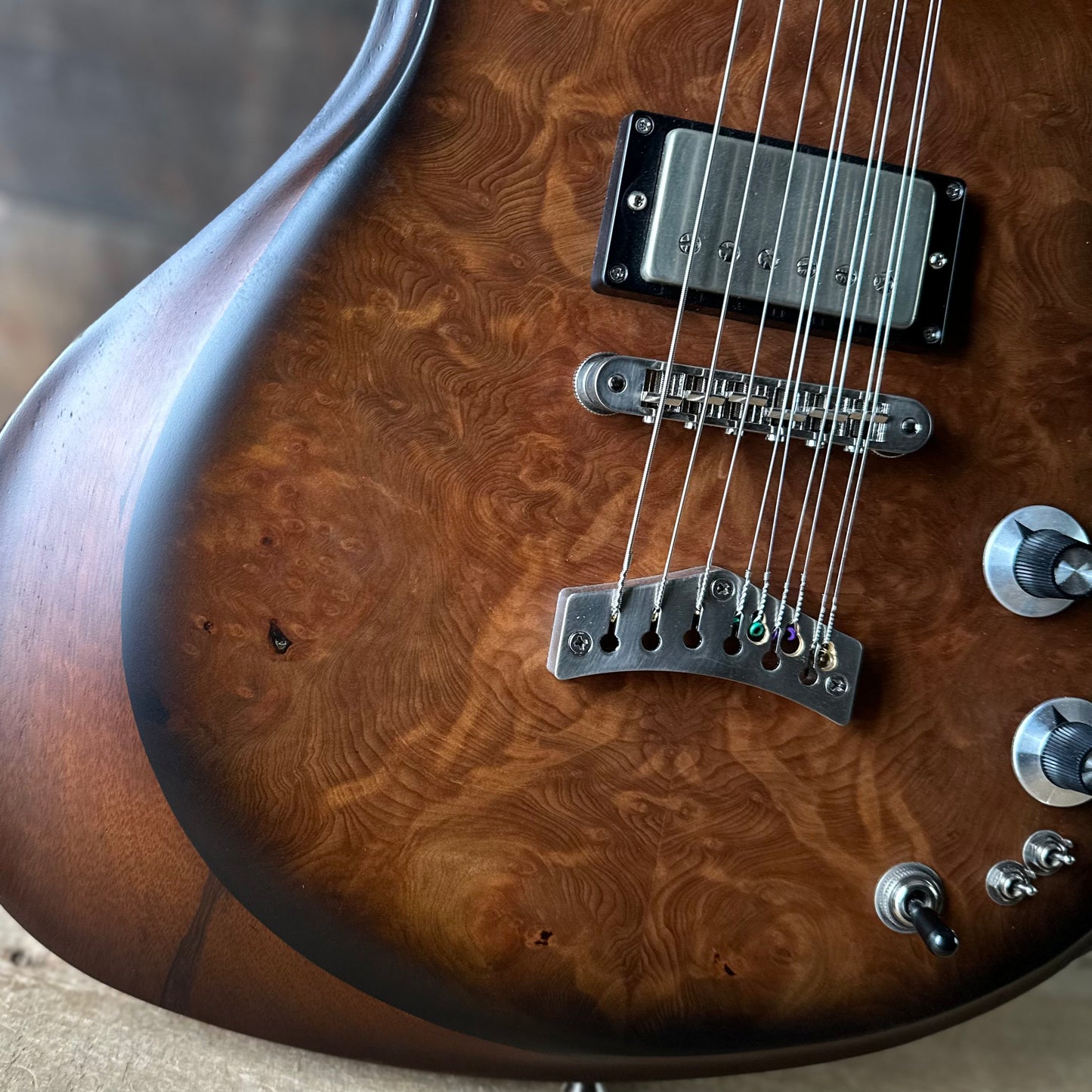 Dunable USA Custom Shop Gnarwhal 9 String Redwood Burl Top - Amber Burst 26074