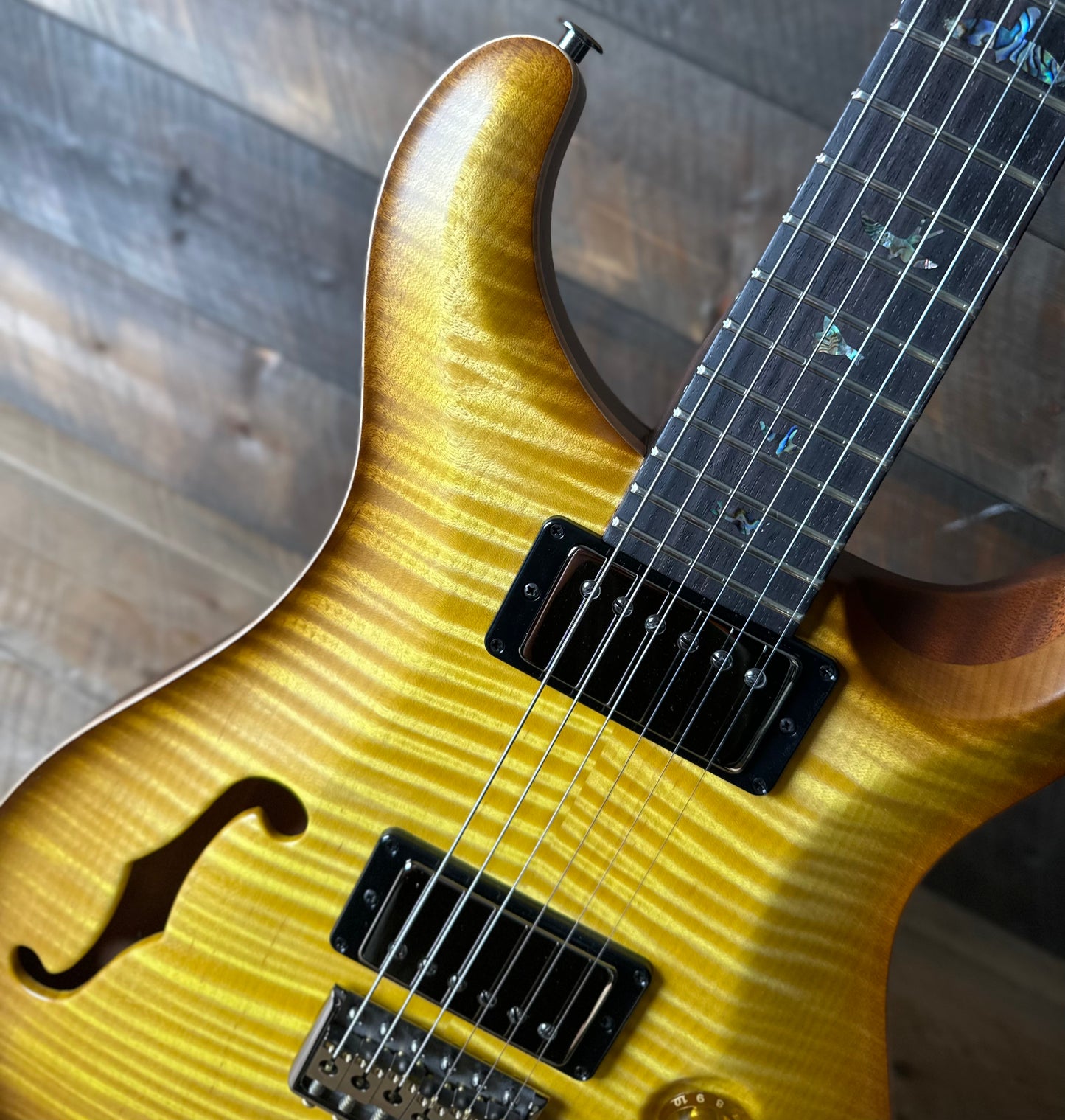 PRS Wood Library DGT Semi-Hollow David Grissom Signature , Rosewood Neck!, Flamed Maple 10-Top, Smoked Black Hardware - Satin Livingston Lemondrop 418144