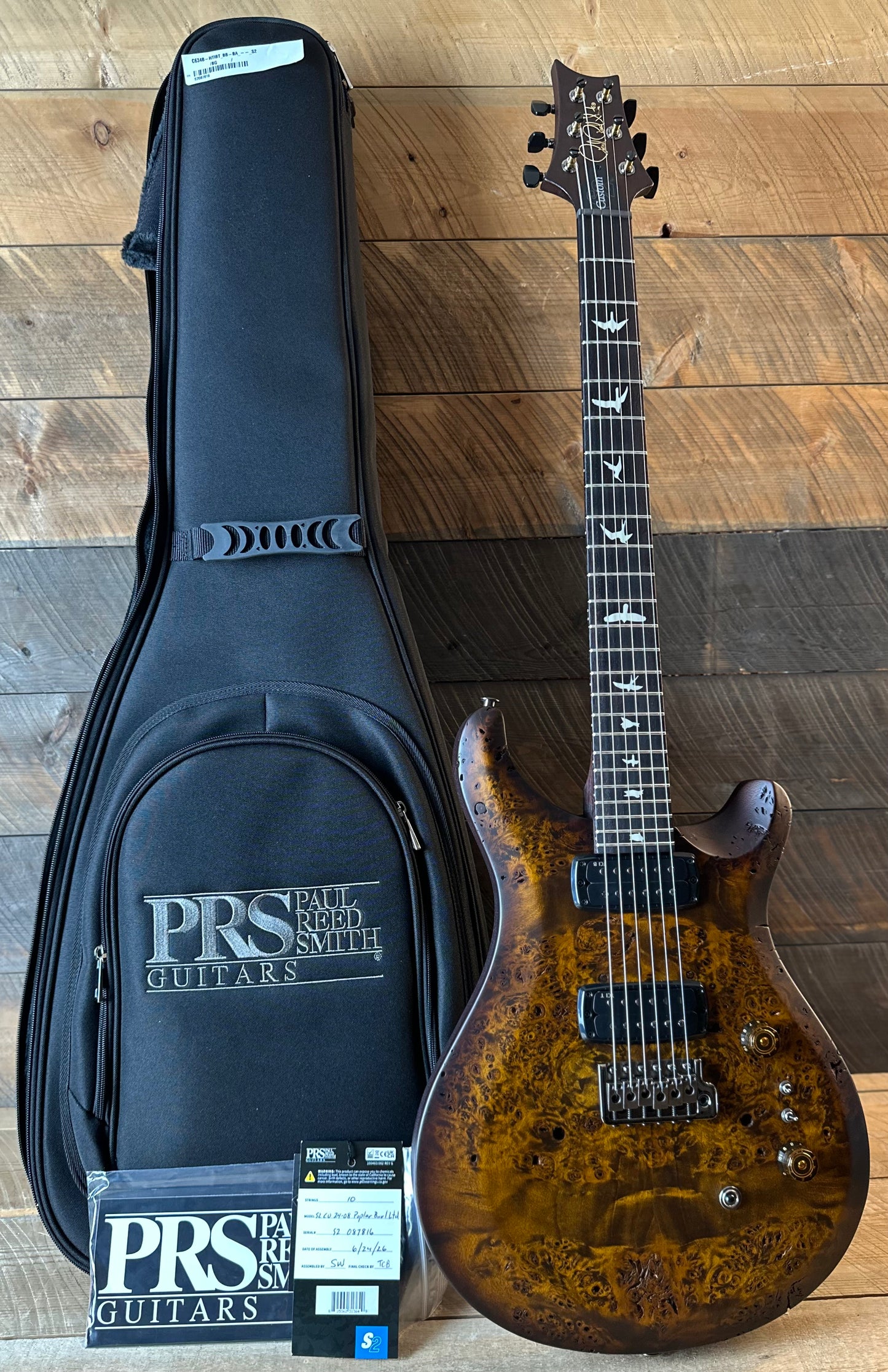 PRS Limited Edition Wood Library Select S2 Custom 24-08 Poplar Burl Top - Black Gold Burst  S2087816