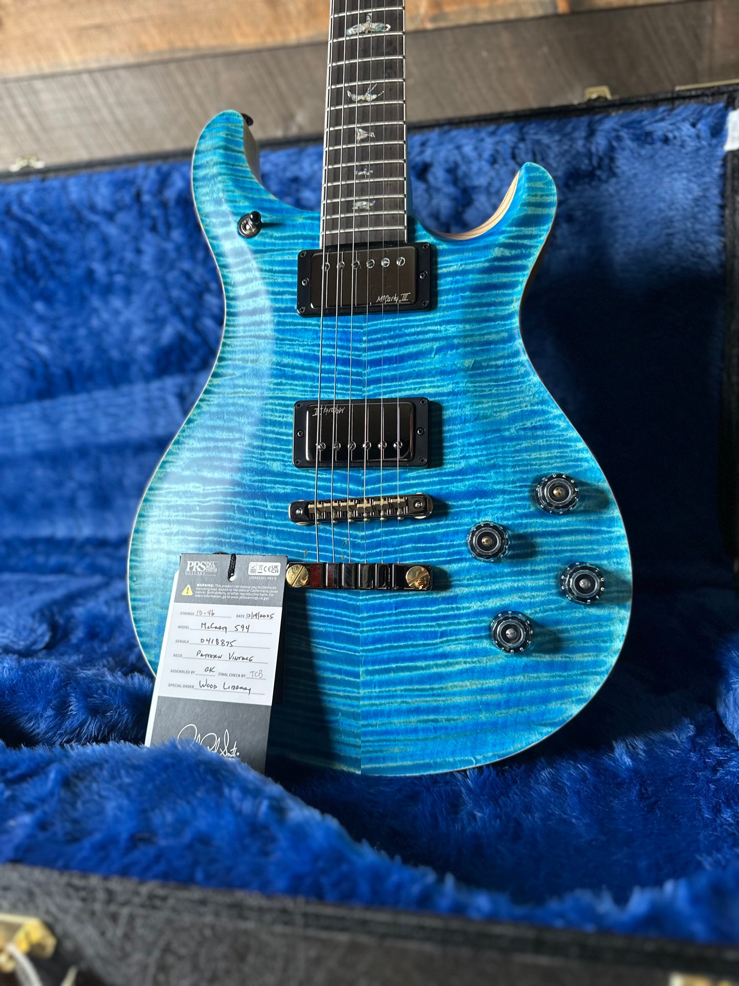PRS Wood Library McCarty 594 Flamed Maple 10 Top, Swamp Ash Back, Stained Flamed Maple Neck, Bound Ebony FB - Satin Aquableux 418875