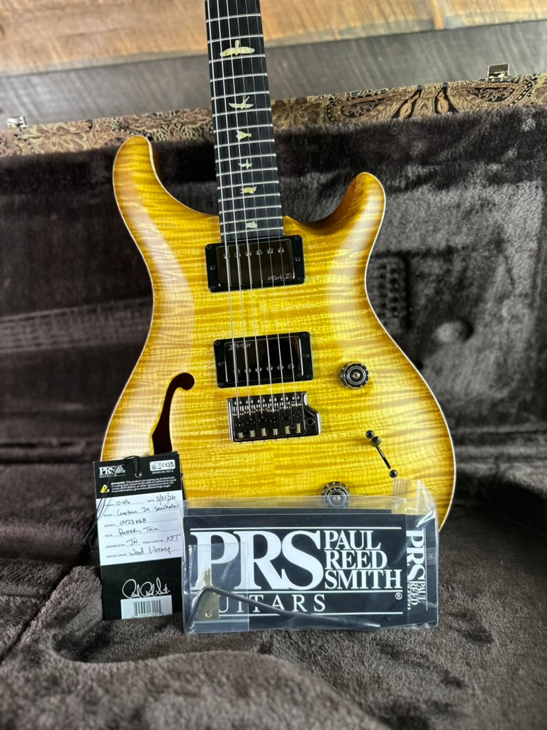 PRS Wood Library Custom 24 Fatback Semi-Hollow! - Satin Livingston Lemondrop 423668
