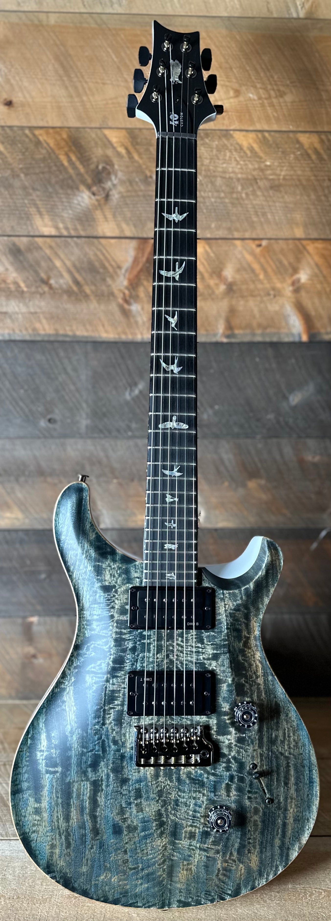 PRS Custom 24 Mango Top, Gaboon Ebony FB Satin Custom Color - Faded Grey Whale Blue W/White Back 408058