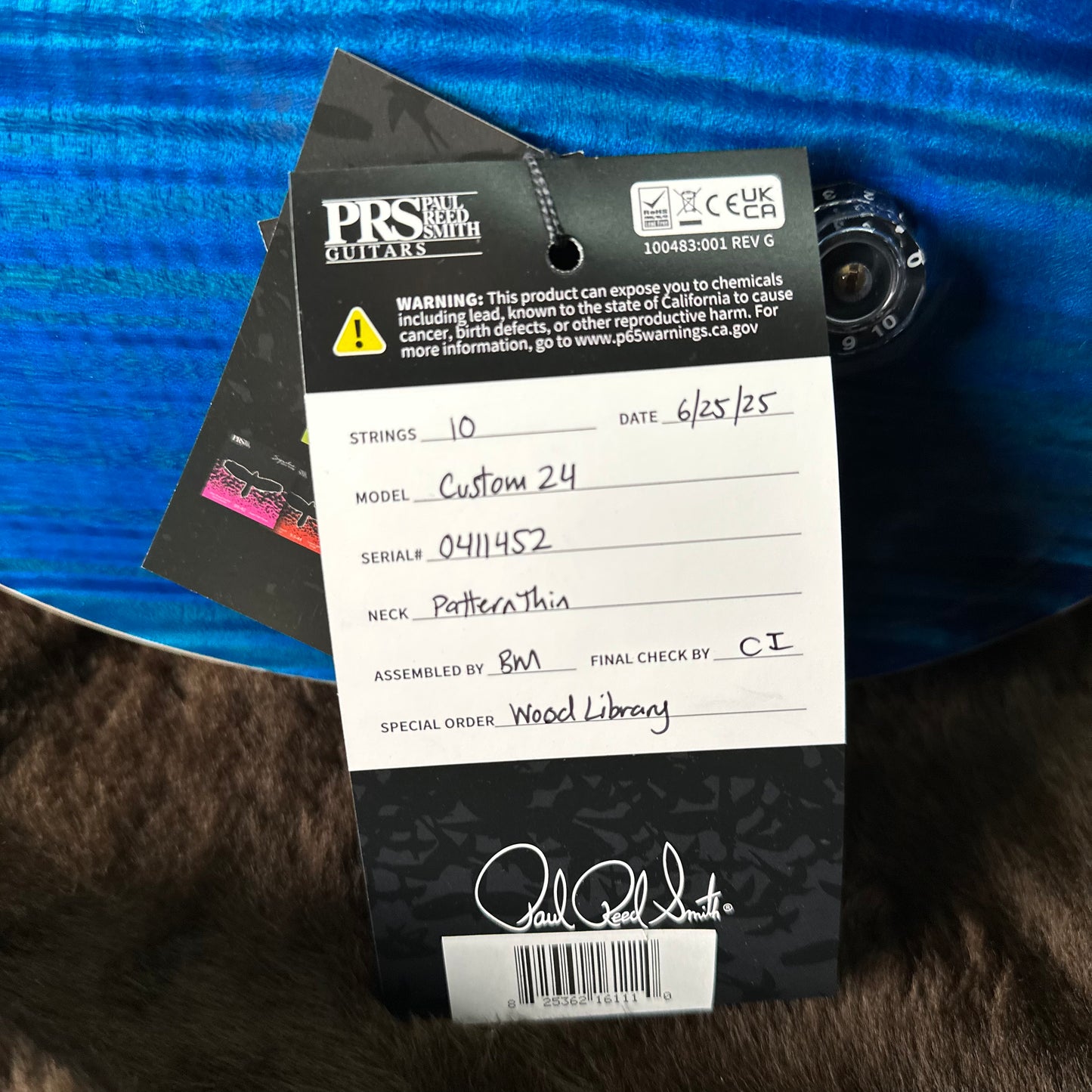 PRS Wood Library Custom 24 Flame Top  Brazilian Rosewood Fretboard!  - Aquamarine 411452