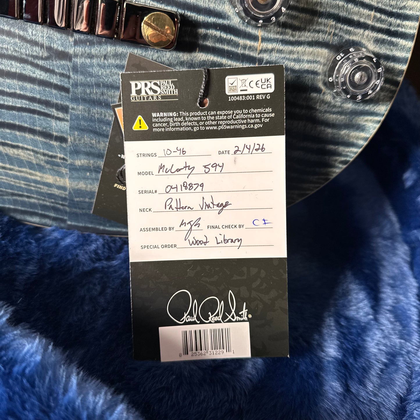 PRS Wood Library McCarty 594 Flamed Maple 10 Top, Swamp Ash Back, Stained Flamed Maple Neck, Bound Ebony FB - Satin Faded Whale Blue W/Dark Stained Back 418879