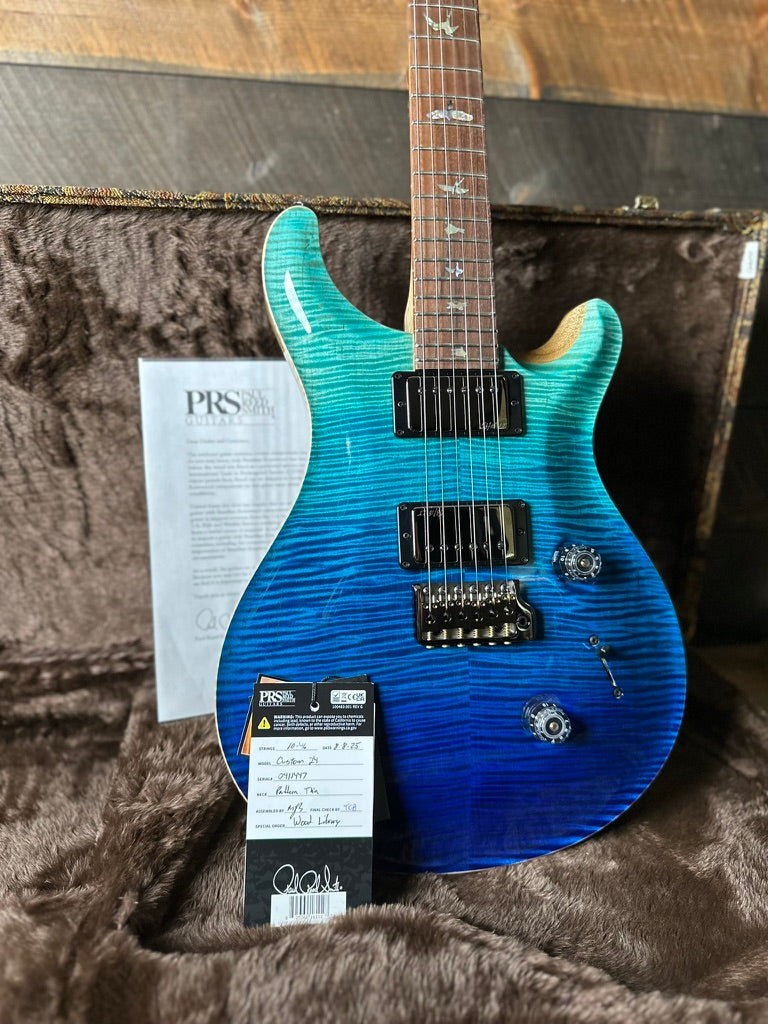 PRS Wood Library Custom 24 Blue Fade 10 Top Brazilian Rosewood Fretboard 58/15lt Korina Back 411447