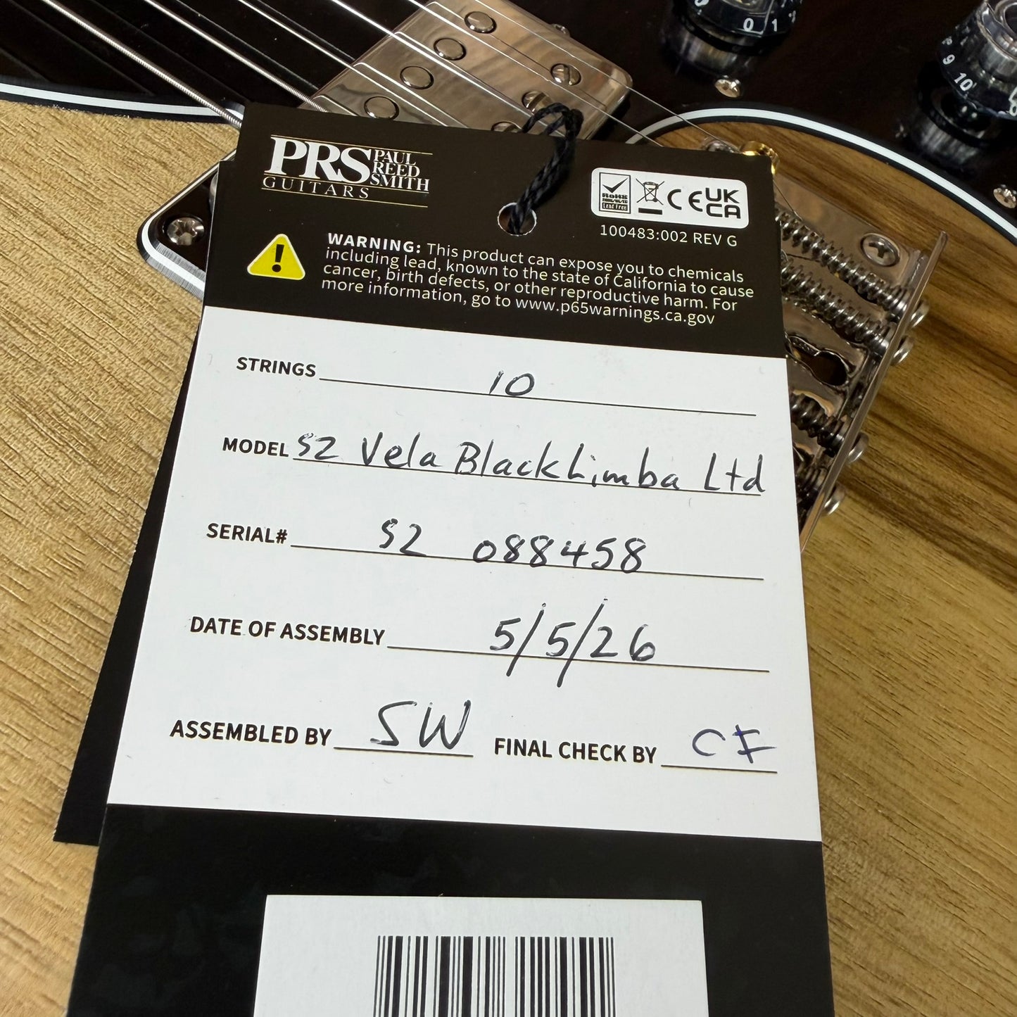 PRS S2 Vela Limited Edition Black Limba Satin Natural S2088458
