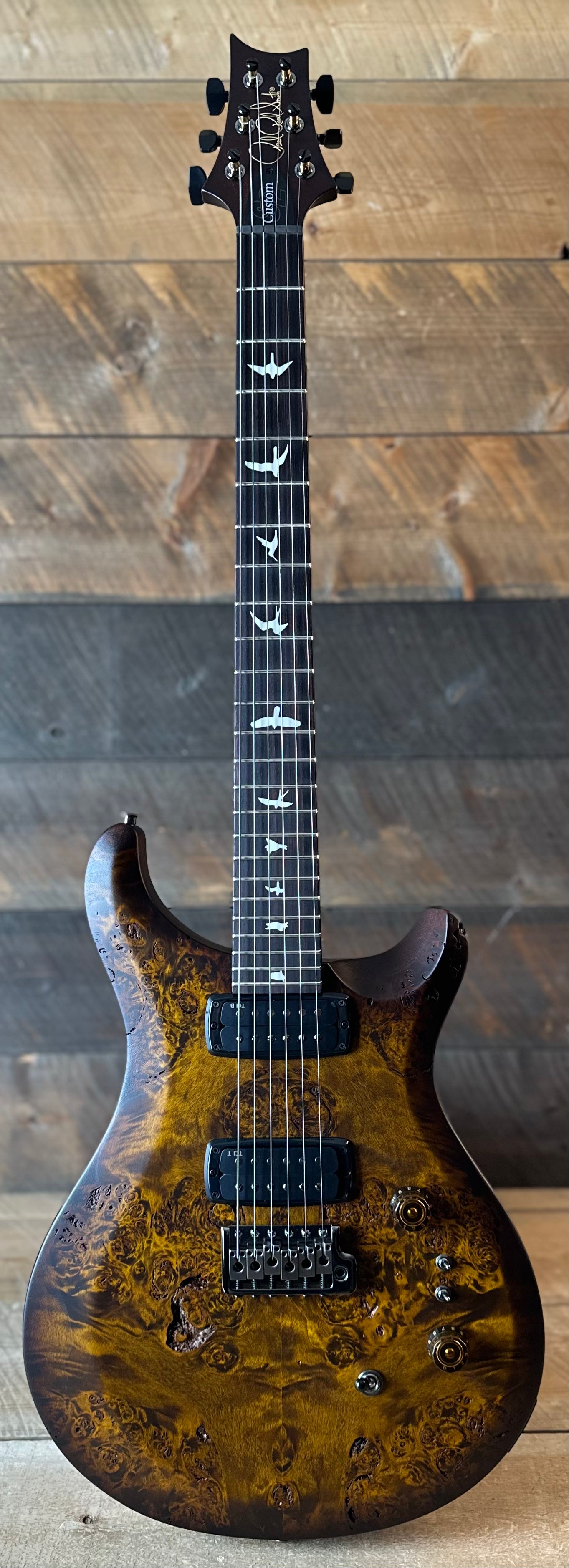 PRS Limited Edition Wood Library Select S2 Custom 24-08 Poplar Burl Top - Black Gold Burst  S2088926