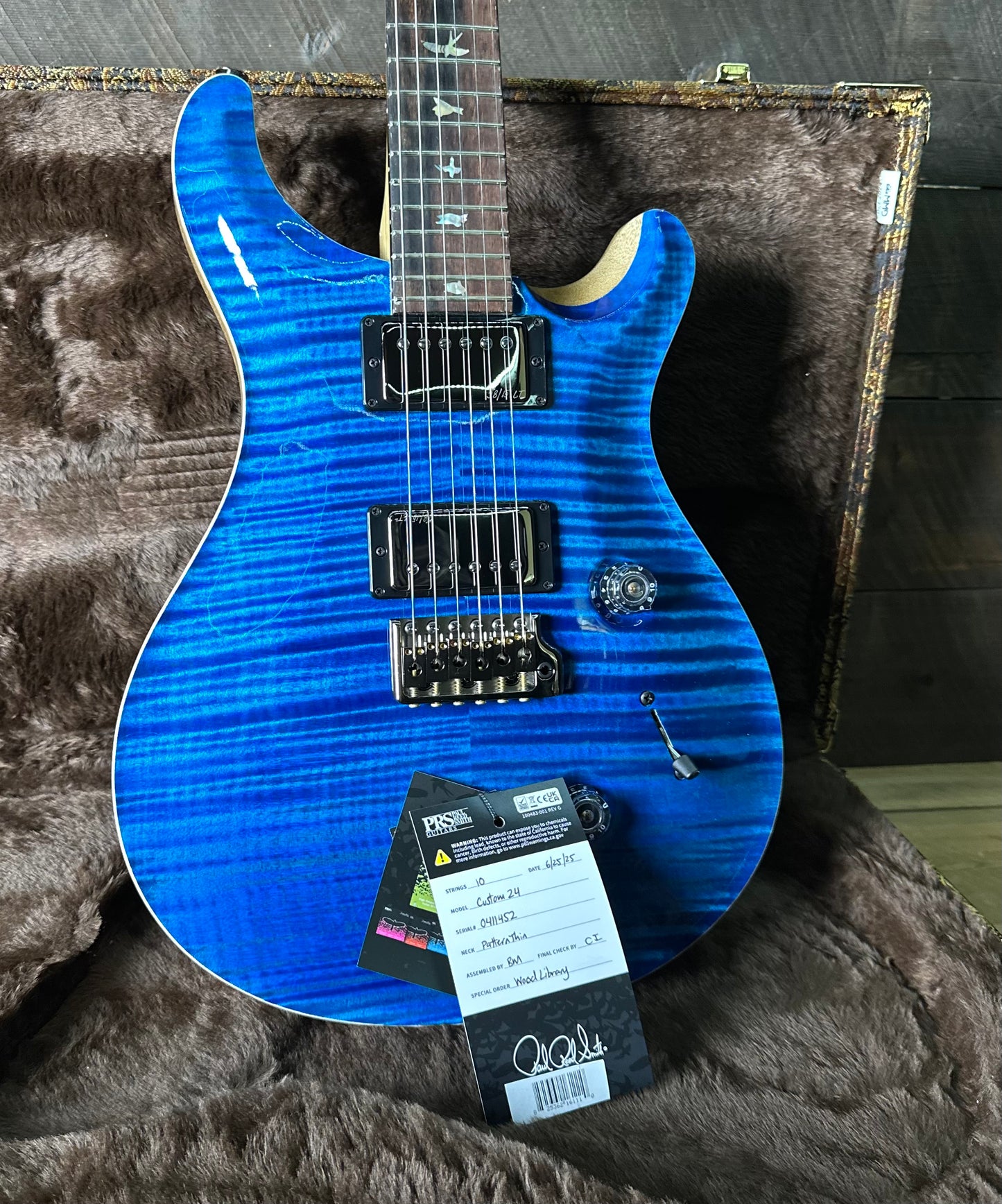 PRS Wood Library Custom 24 Flame Top  Brazilian Rosewood Fretboard!  - Aquamarine 411452