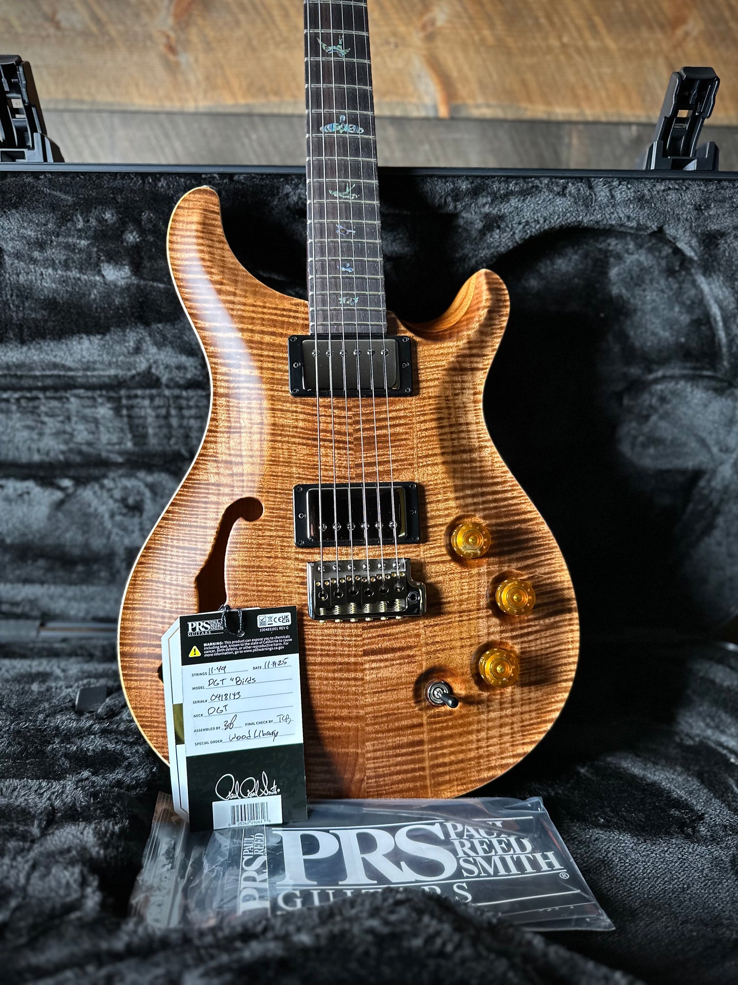 PRS Wood Library DGT Semi-Hollow David Grissom Signature , Rosewood Neck!, Flamed Maple 10-Top, Smoked Black Hardware - Satin Copperhead (Natural Back) 418143