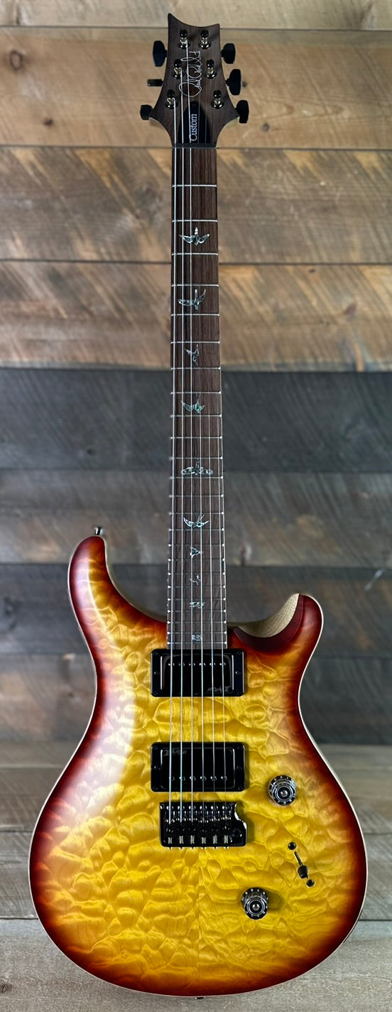 PRS Wood Library Custom 24 Amazing Quilted 10 top Korina Body/Neck Brazilian Rosewood FB - Satin Livingston Lemon Cherry Burst W/Natural Back 425290