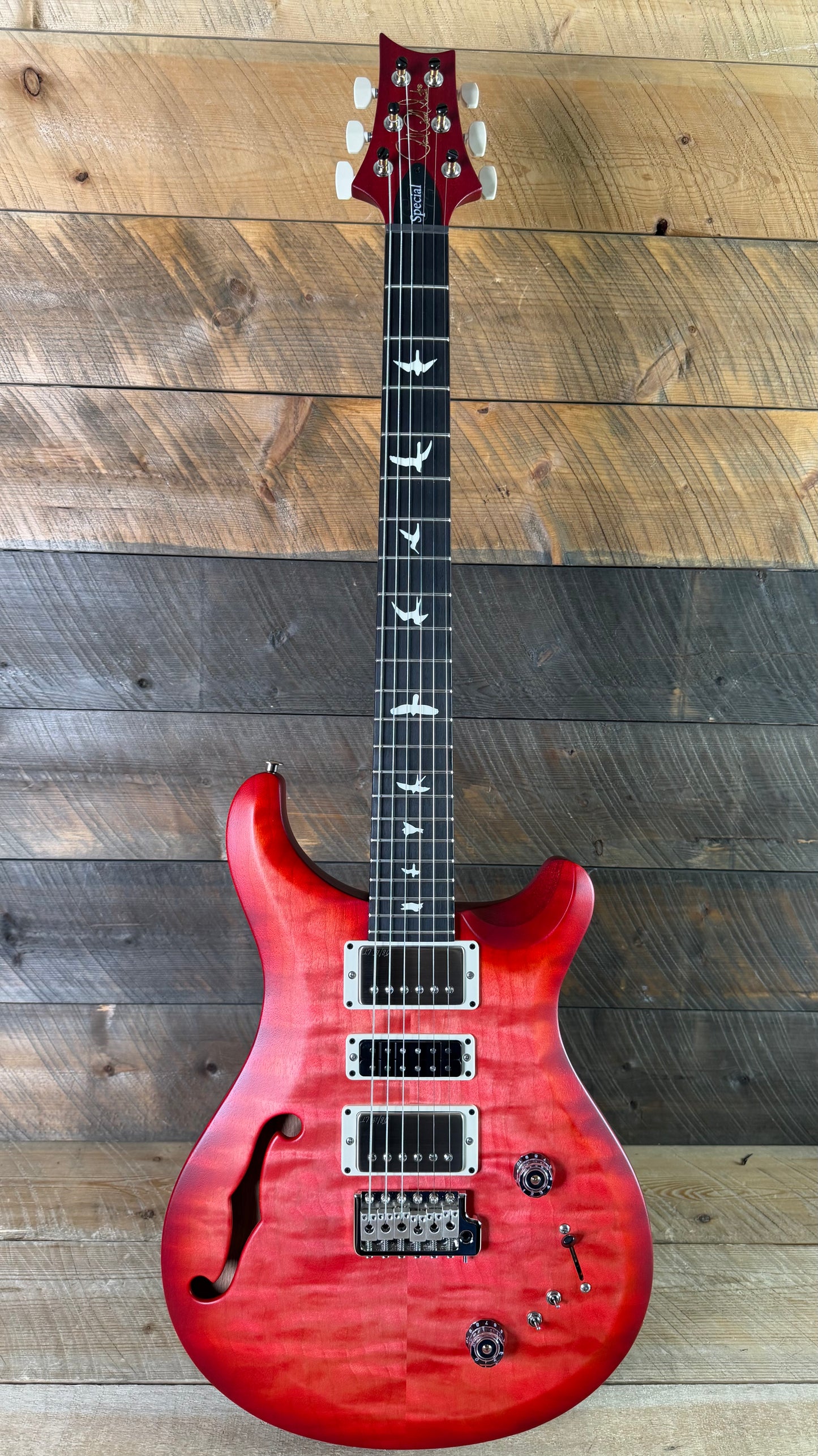 PRS S2 Wood Library Special Semi-Hollow Quilted Top Ebony Fretboard Satin Bonnie Pink Cherry Burst  S2088417
