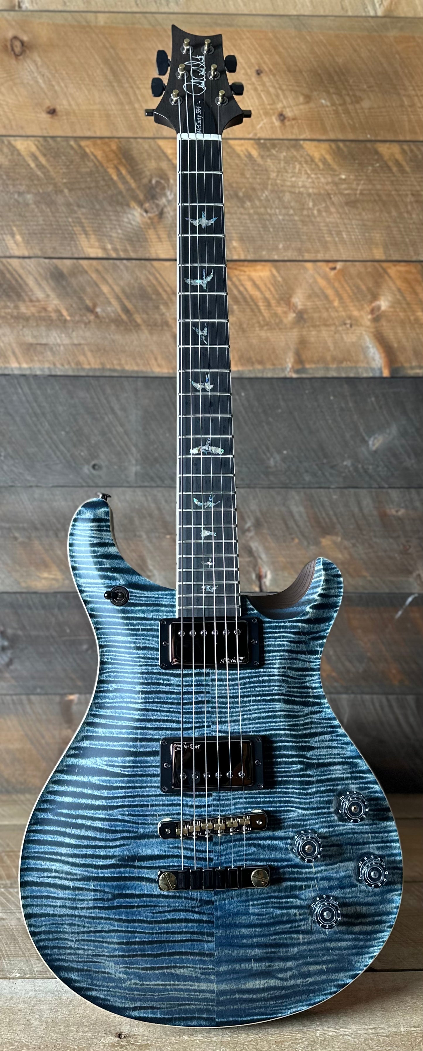 PRS Wood Library McCarty 594 Flamed Maple 10 Top, Swamp Ash Back, Stained Flamed Maple Neck, Bound Ebony FB - Satin Faded Whale Blue W/Dark Stained Back 418879