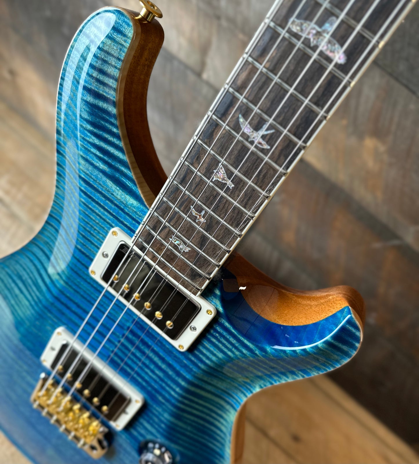 PRS Wood Library McCarty Tremolo w/ Dual Mini Toggles Flame Maple 10-top Ziricote FB - Arctic Blue Stained Neck 427978