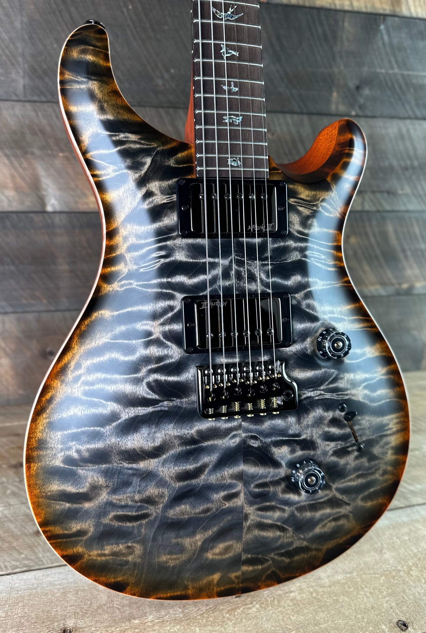 PRS Wood Library Custom 24 Amazing Quilted 10 top!!, Korina Body/Neck, Brazilian Rosewood FB - Satin Burnt Maple Leaf 423678