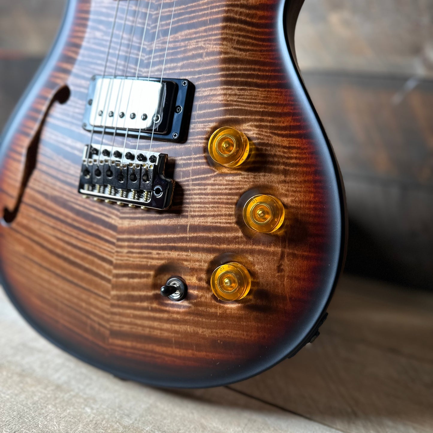 PRS Wood Library DGT Semi-Hollow David Grissom Signature, Flamed Maple 10-Top, Smoked Black Hardware - RARE! Satin Copperhead Microburst 418569