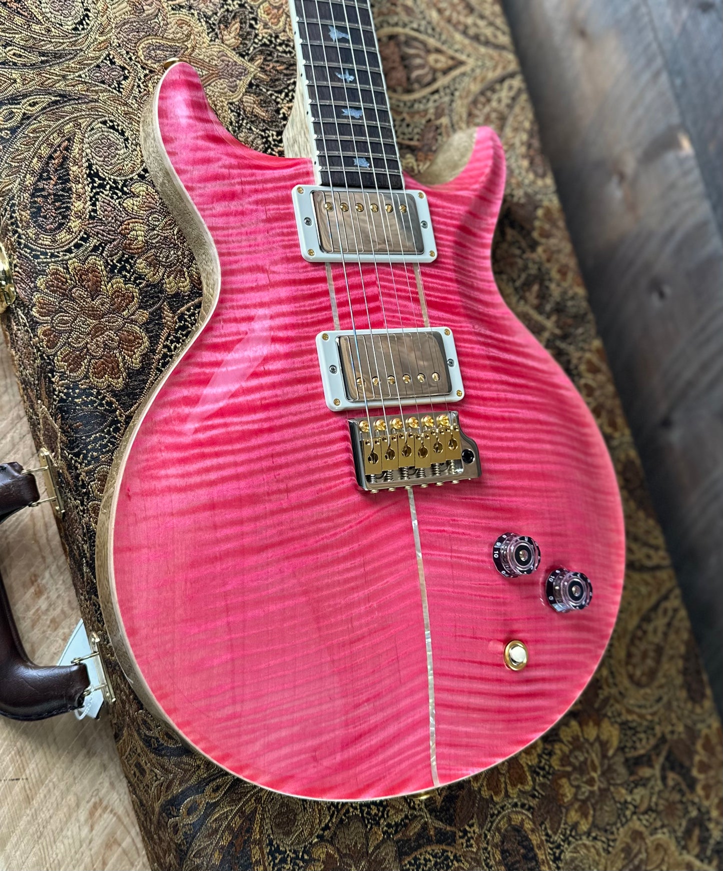 PRS Wood Library Santana Retro Korina Back & Neck Flame Maple 10 Top Ziricote FB!! - Bonnie Pink 418663